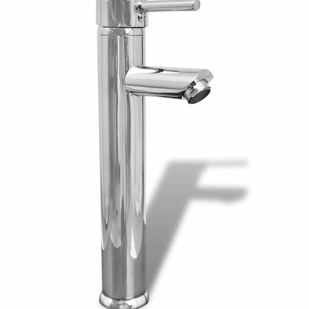 Ceramiczna umywalka łazienkowa okrągła biała z chromowaną baterią mieszającą, umywalka nasadowa 325 x 140 mm, łącznie z kranem, elastycznymi wężami, akcesoriami montażowymi do łazienki