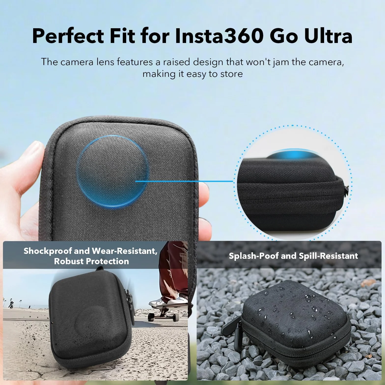 SYMIK torba do przenoszenia Insta360 GO Ultra, silikonowa osłona obiektywu, folia ochronna na wyświetlacz
