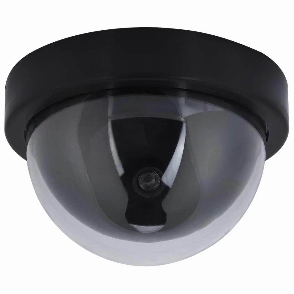 Dummy Fałszywy Symulowany Nadzór Bezpieczeństwa Kamera Kopułkowa CCTV Wewnętrzna Zewnętrzna z Jednym światłem LED, Ostrzegawcza Naklejka Ostrzegawcza z 1 szt. Światłem LED