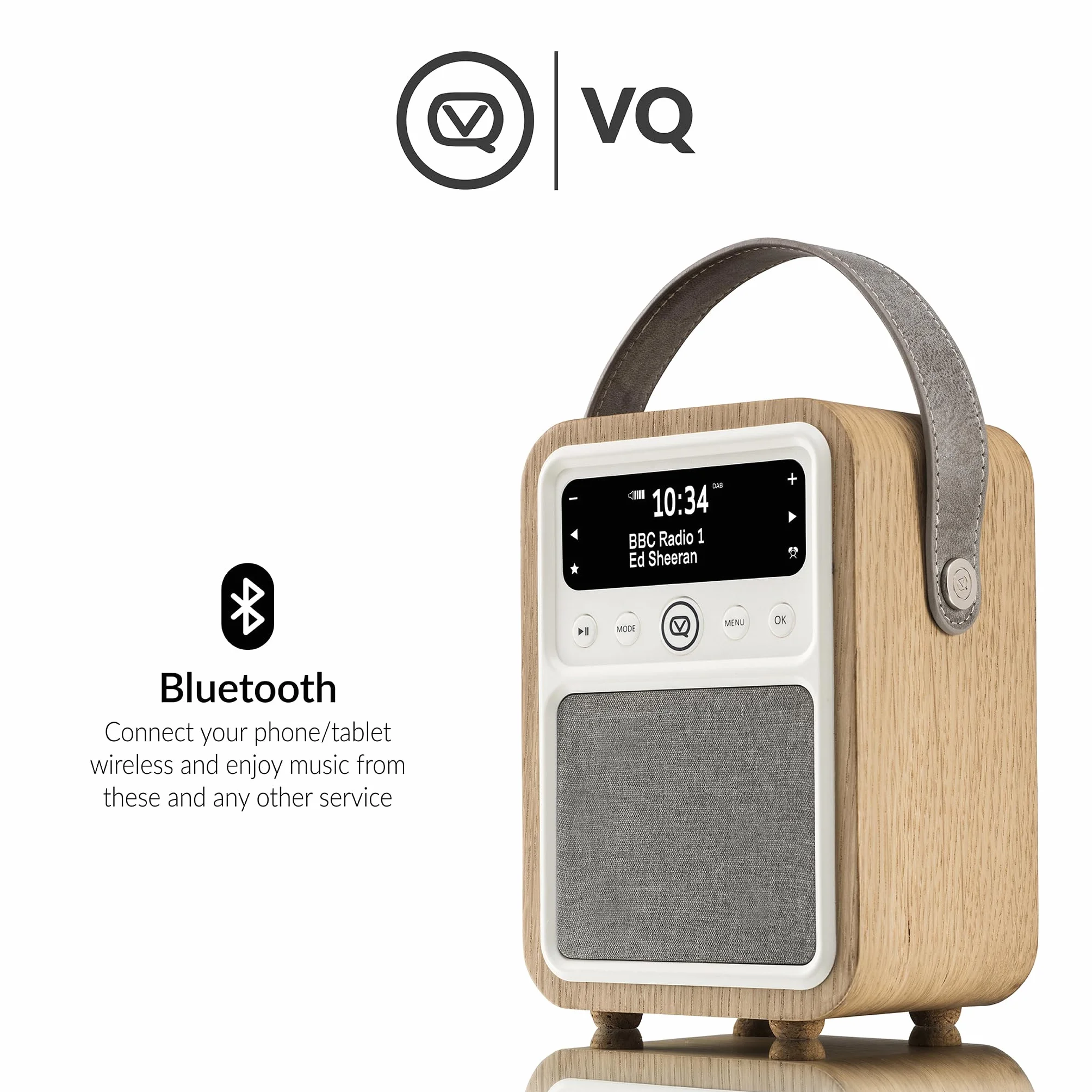 VQ Monty Dab Plus/Dab Radio z Bluetooth, FM i Funkcją Budzika - Zasilane z Sieci i Baterii Przenośne Radio z Anteną, Gniazdkiem Słuchawkowym i Portem Usb do Ładowania - Dąb