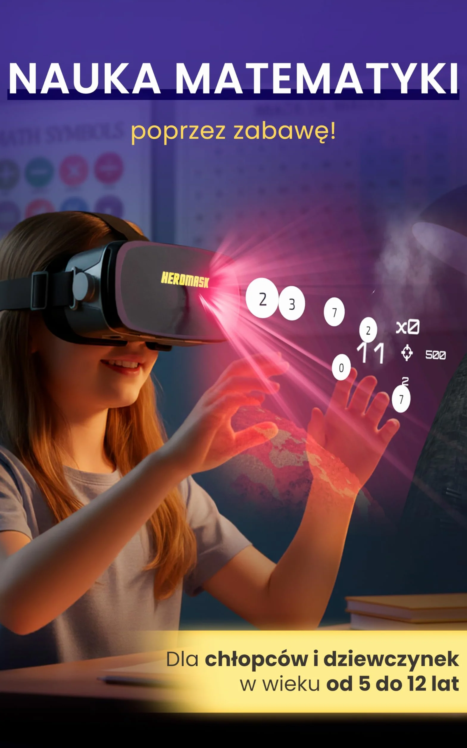 Heromask Gogle VR dla dzieci z edukacyjną grą matematyczną Nauka tabliczki mnożenia w 3D Interaktywna zabawka 5-12 lat
