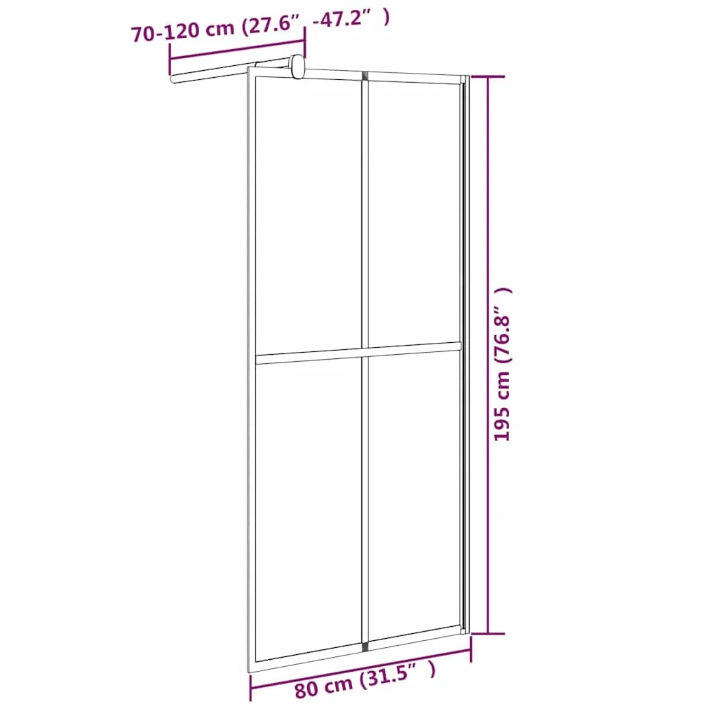 Ścianka prysznicowa Walk-in prysznic 80 x 195 cm, ciemne szkło bezpieczne z aluminiową ramą, regulowana, ochrona przed pryskaniem, stabilny drążek mocujący do łazienki, niszy, ścianka