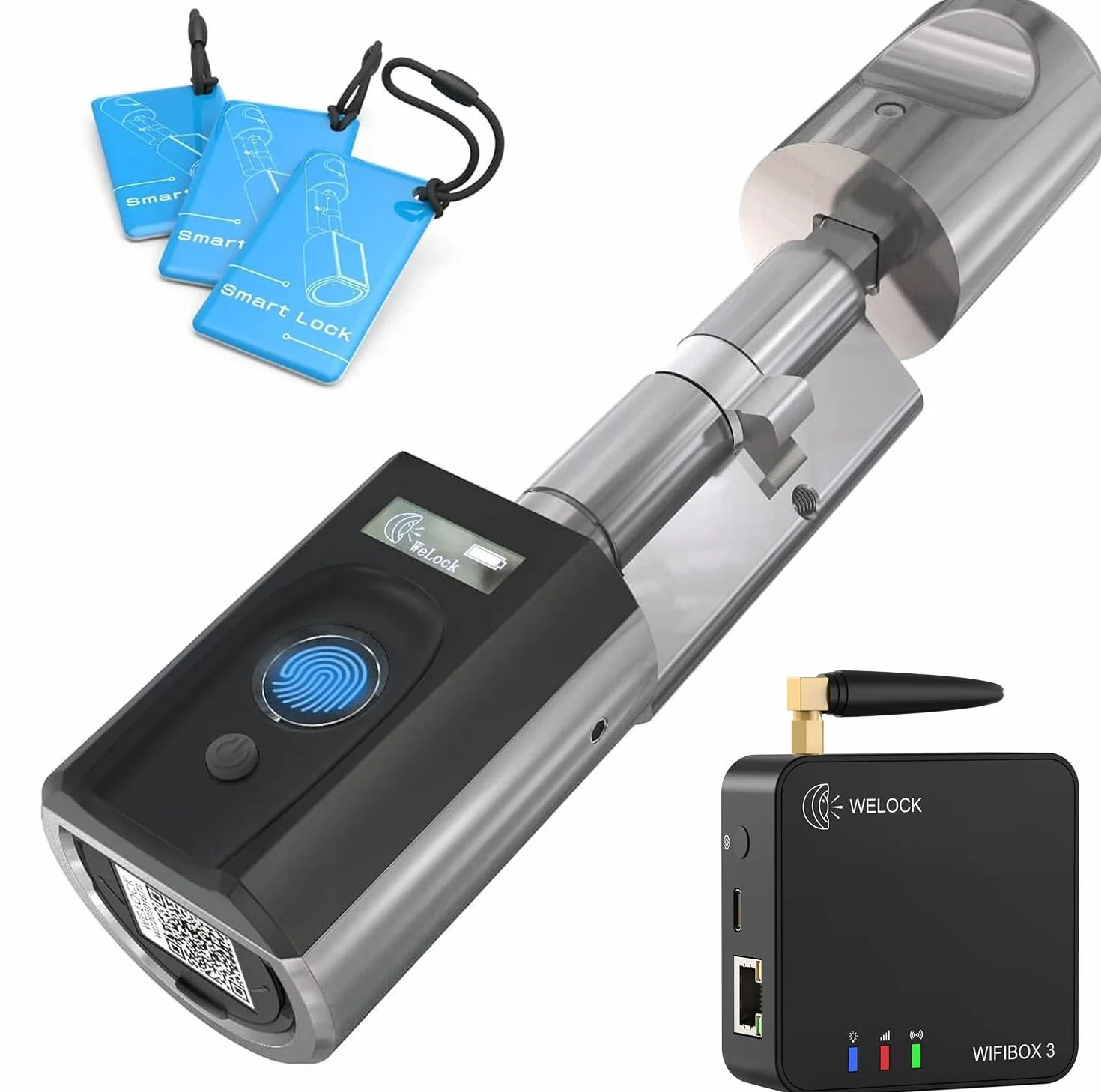 Welock Touch41 zamek do drzwi, odcisk palca z wifibox 3, elektroniczny zamek do drzwi z kartą RFID, zdalne odblokowanie Bluetooth, Wi-Fi, IP65, współpracuje z Alexa, regulacja do drzwi 50-100 mm