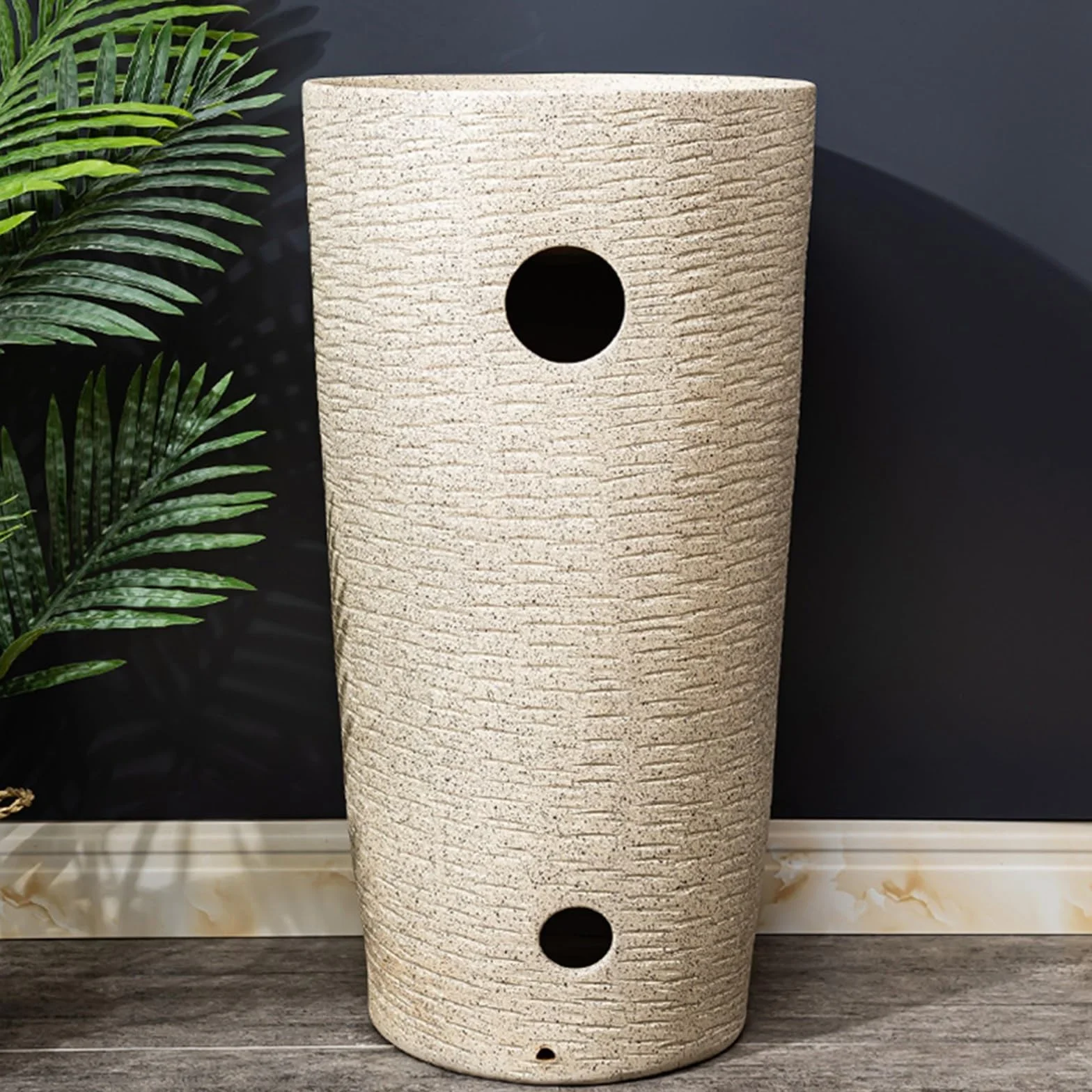 Umywalka stojąca ceramiczna, jednoczęściowa umywalka stojąca, na balkon, miedziany kran, odpływ pop-up, instalacja