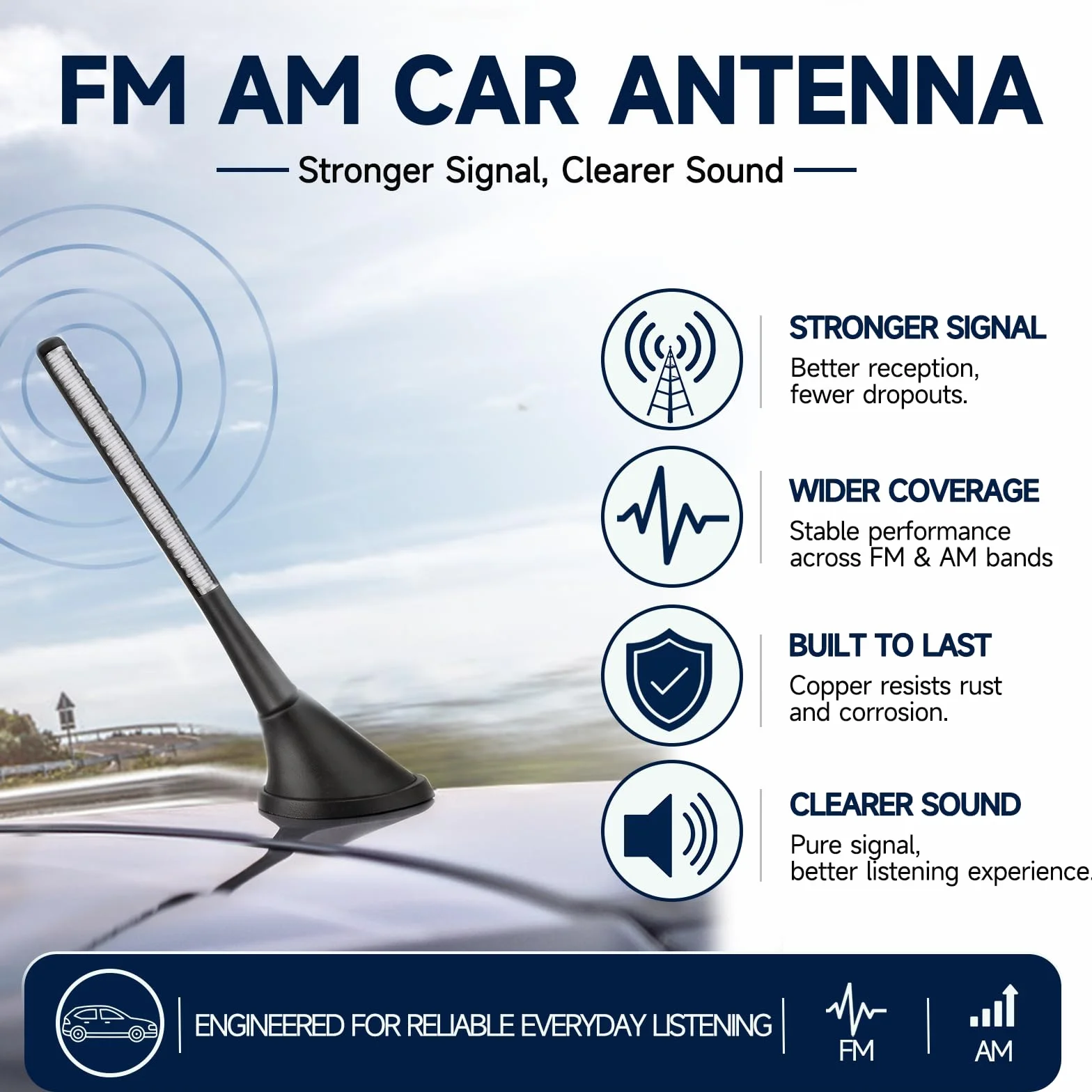 Bingfu Uniwersalna antena samochodowa 16 cm gumowa krótka zamiennik masztu AM FM do samochodów ciężarowych SUV