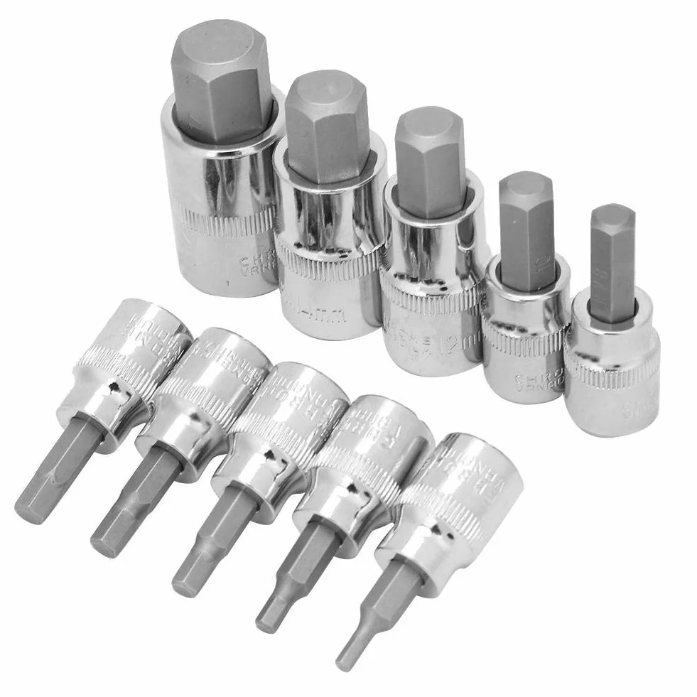 10 szt. Gniazdo sześciokątne, adapter gniazda 3/8" 1/2" 3-17 mm Zestaw wierteł i kluczy nasadowych dla przemysłu budowlanego, przemysłu produkcyjnego, napraw domowych, narzędzi dla przemysłu naprawy