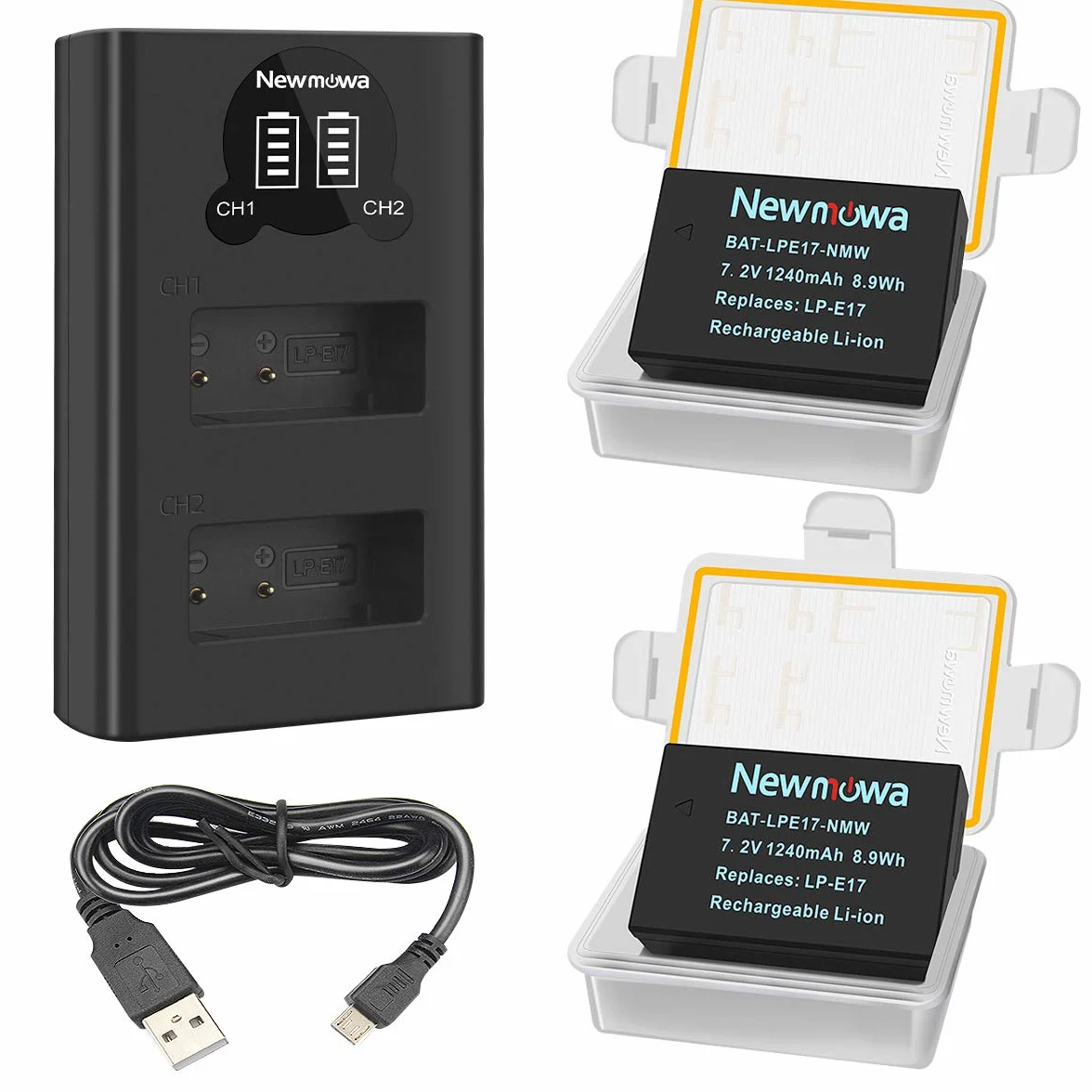 Newmowa LP-E17 Zapasowa bateria (2 sztuki) i podwójna inteligentna ładowarka USB LED do Canon LP-E17 i Canon EOS M3 M5 M6 200D 250D 750D 760D 800D Rebel SL3 T6i T6s 8000D Kiss X8i