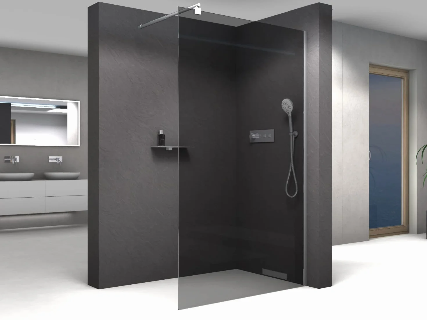 BERNSTEIN Przegroda prysznicowa 90 x 200 cm Szkło Kabina prysznicowa bez brodzika Walk-In Nano ESG Szkło hartowane Echtglas EX101 szare