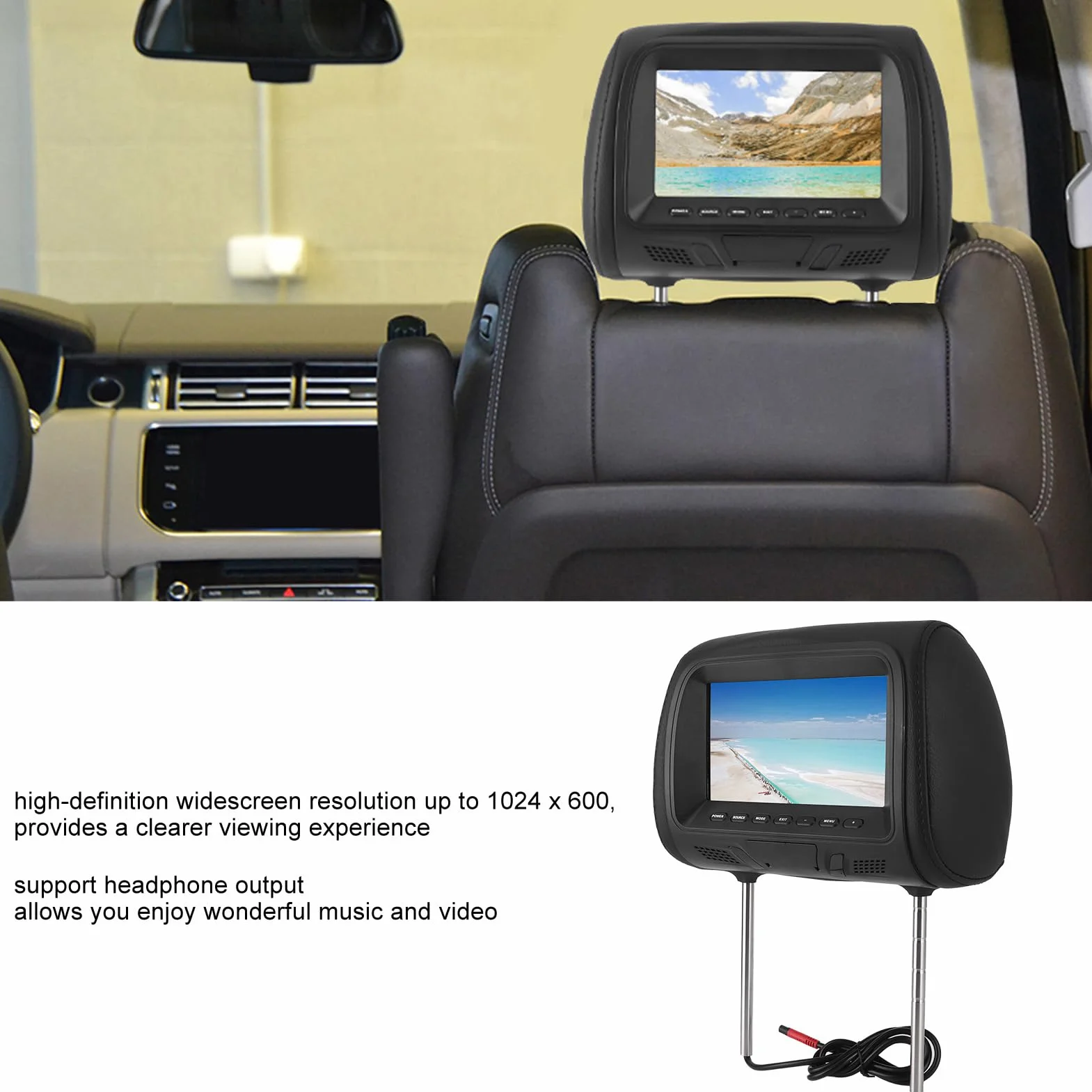 KIMISS Monitor samochodowy 7" MP5 dla dzieci, podgłowikowy wyświetlacz LCD, wsparcie USB, wzmacniacz, dla samochodu