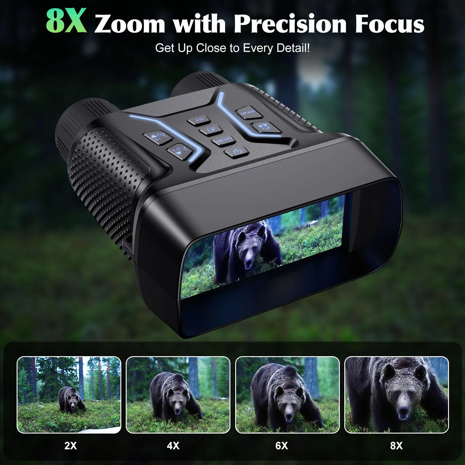 Gogle noktowizyjne, wideo 4K UHD i obraz 36 MP, lornetka noktowizyjna na podczerwień z ekranem 4,5″, akumulator 4500 mAh, karta TF 32 GB, 8-krotny zoom cyfrowy na kemping (czarne)