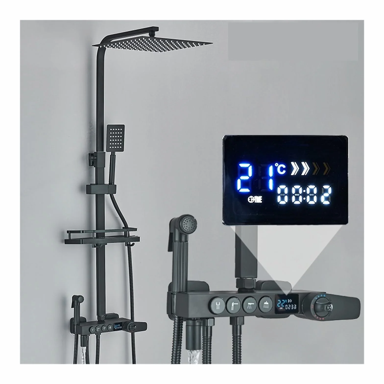 Zestaw Termostatyczny Natryskowy Czarny/Chrom Zestawy Termostatycznych Baterii Natryskowych Cyfrowy Wyświetlacz Łazienka Bateria Natryskowa Mosiężny System Natryskowy Zestaw Natryskowy Z Deszczownicą