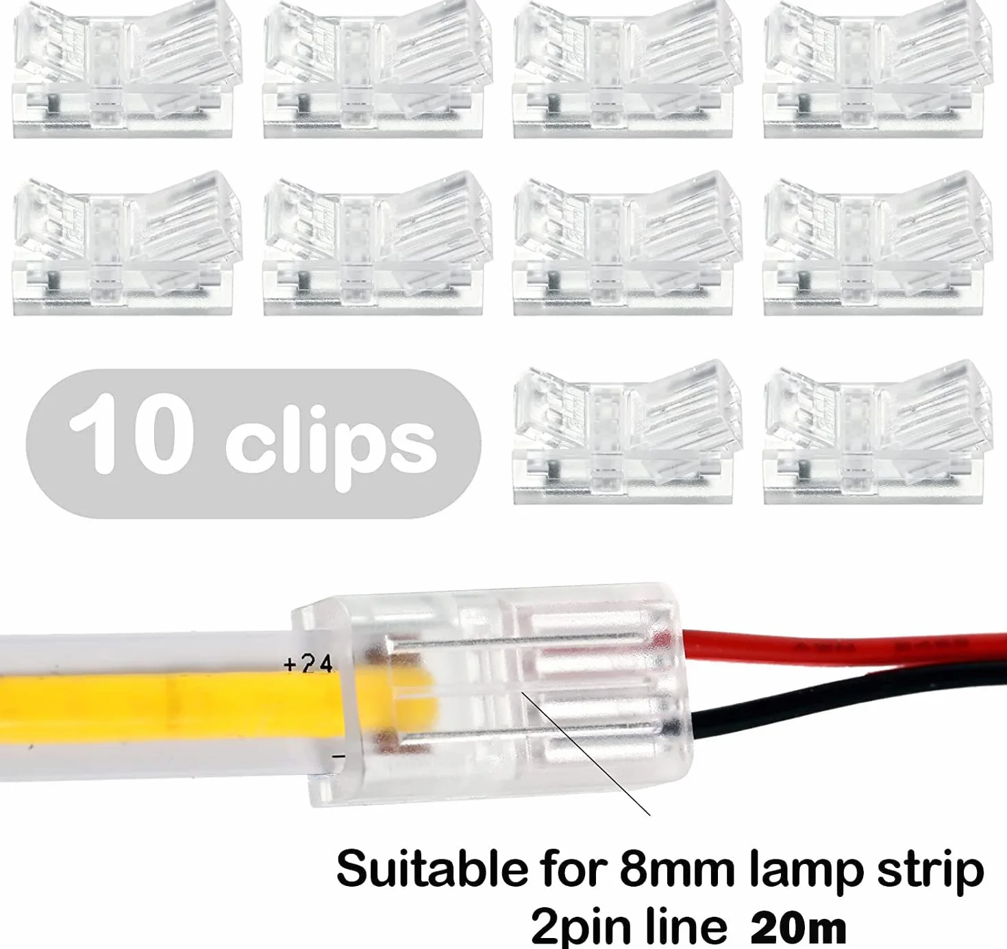 RUNCCI-YUN 3528 2835 2-pinowy 8 mm zestaw złączy świetlnych RGB LED, zawiera przedłużacz LED 20 m, złącze bez przerw, do szybkiego połączenia taśmy LED 8 mm z przewodem