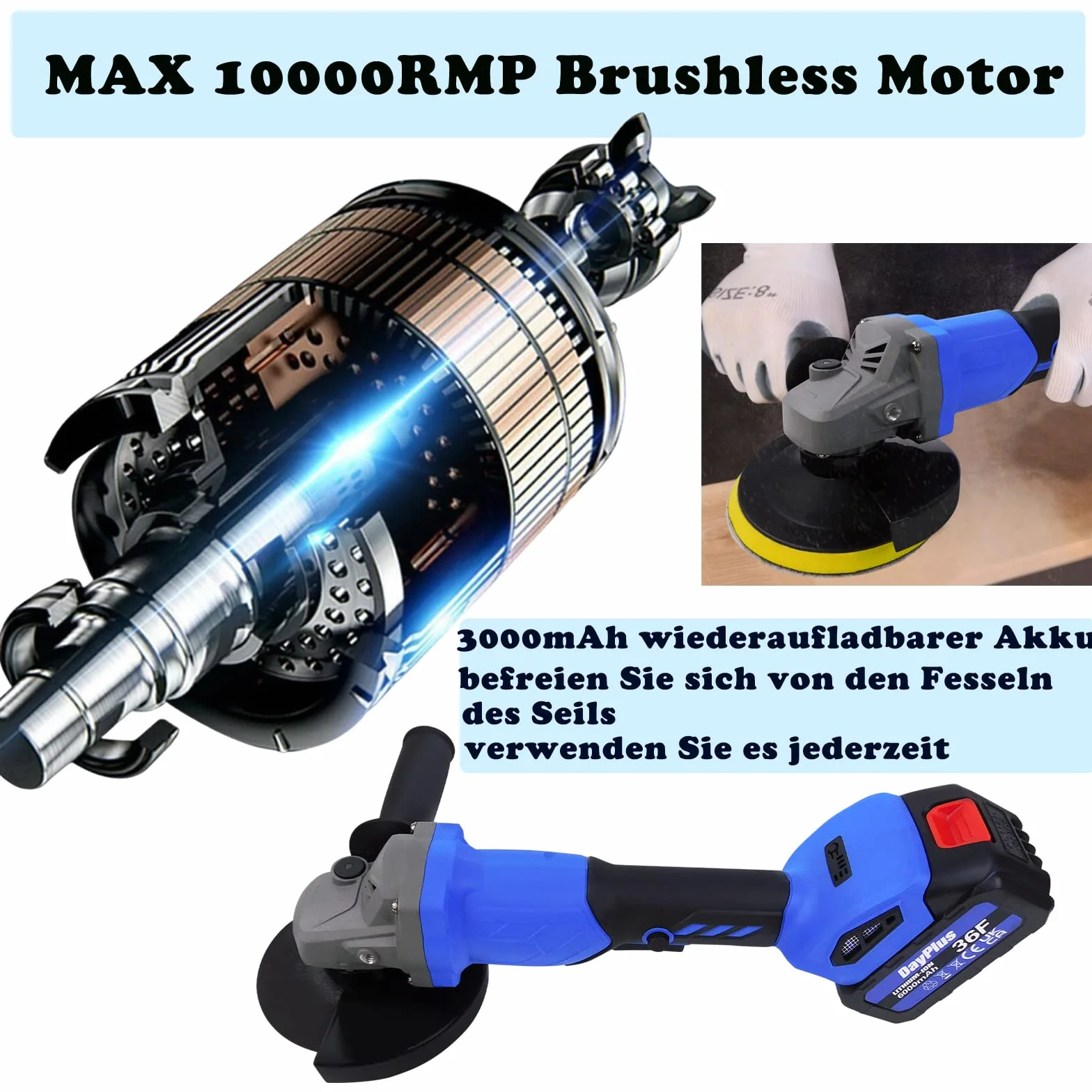 Akumulatorowa szlifierka kątowa 21 V z akumulatorem 3000 mAh, zestaw narzędzi do szlifierki kątowej, 10,5 cm, odporna na uderzenia, bezszczotkowa szlifierka z zabezpieczeniem do szlifowania i cięcia