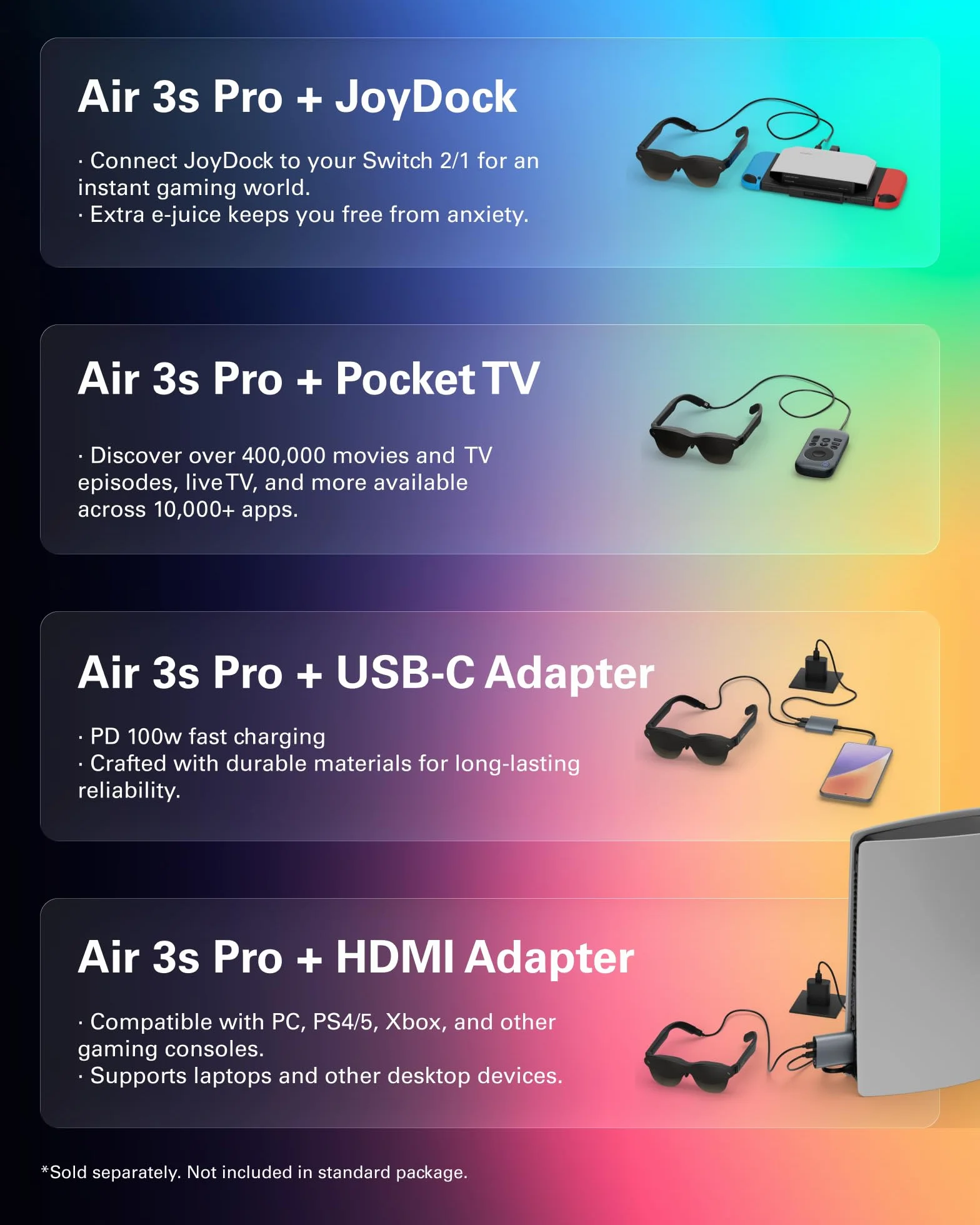 RayNeo Air 3s Pro Okulary AR XR 1200 nitów 120 Hz HueView 2.0 inteligentne okulary do gier