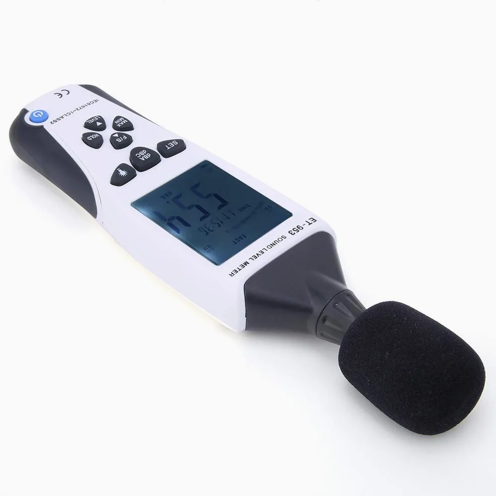 Eujgoov Decybelomierz Cyfrowy Miernik Poziomu Dźwięku, Przenośny Tester Hałasu LCD o Zakresie 30-130 DB, Idealny do Biur, Domów i Bibliotek