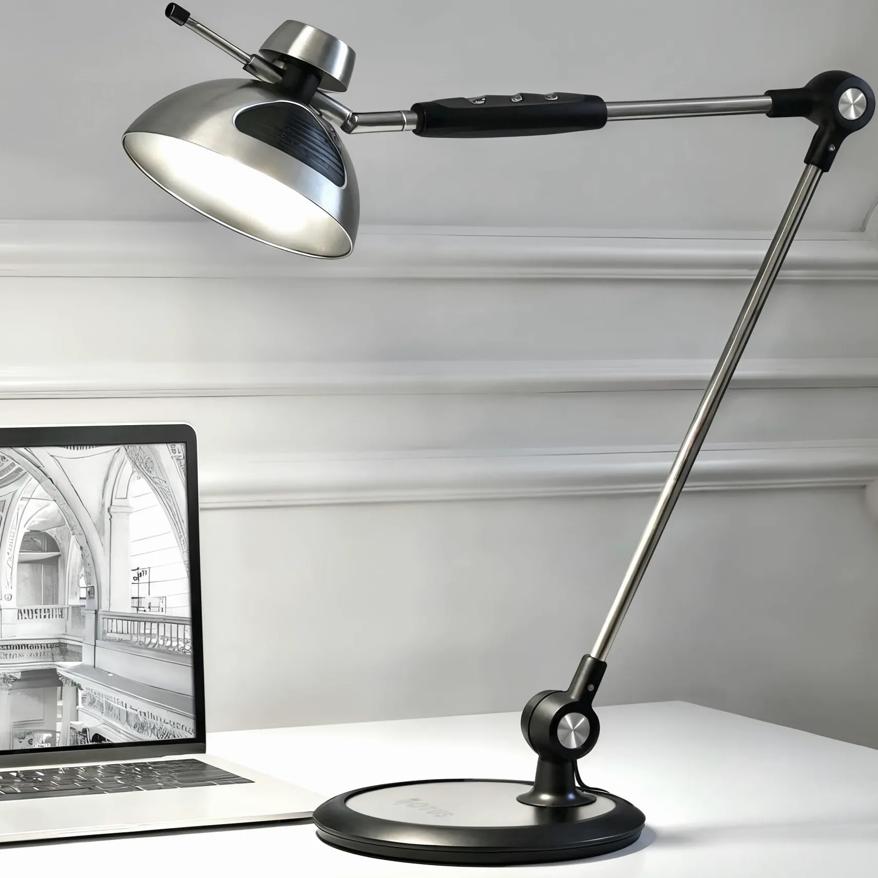 Architektoniczna lampa biurkowa LED z kontrolą gestów, regulowana metalowa lampa stołowa OTUS, ściemniane poziomy jasności, 3 tryby kolorów oświetlenia, wysoka lampa zadaniowa do domowego biura