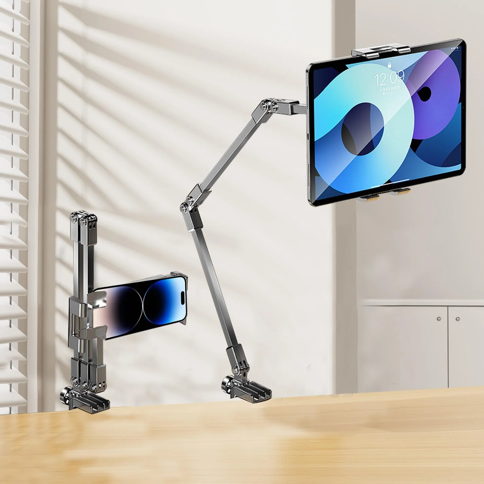 HAMON Regulowany uchwyt do tabletu, aluminiowy stołowy 360°, metalowa podstawa obracana, pasuje do iPad Air Pro Mini Samsung Galaxy Kindle 11,9-33 cm