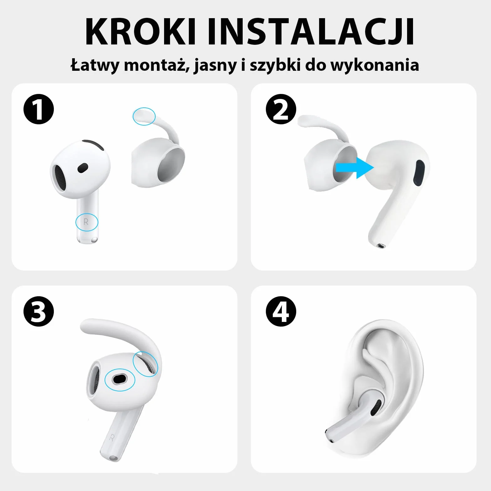 Adhiper 3 pary pokrowców na słuchawki AirPods 4 [nie pasują do etui ładującego], antypoślizgowe, odporne na upadki silikonowe zaczepy na ucho, kompatybilne z AirPods 4. generacji (białe)