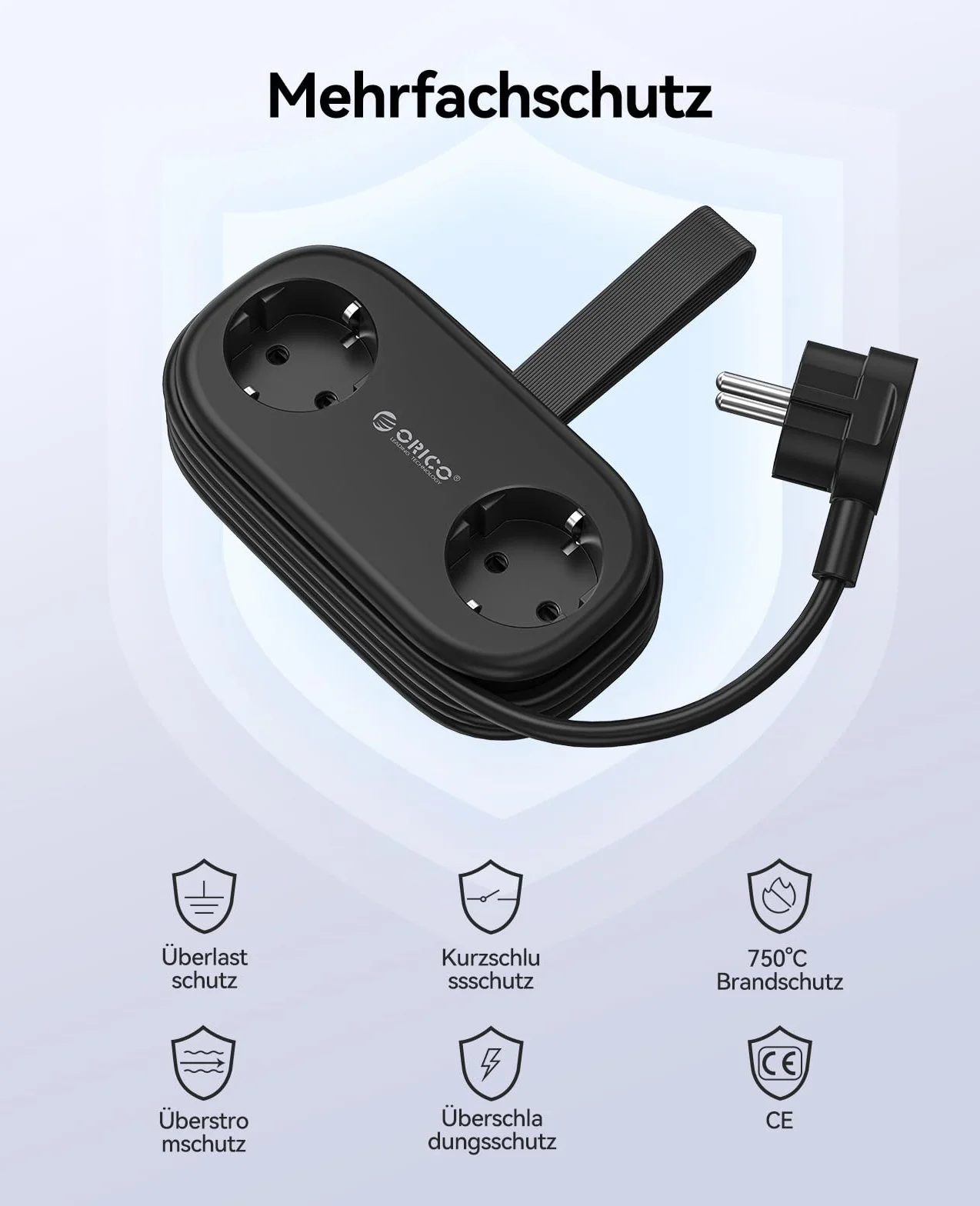 ORICO Listwa zasilająca z USB C PD 20 W, 2 przegródki, wielokolorowe gniazdko podróżne i 3 porty USB (1 USB C) do ładowania, kompatybilna z telefonem, z kablem o długości 1,5 m, do domowego biura na