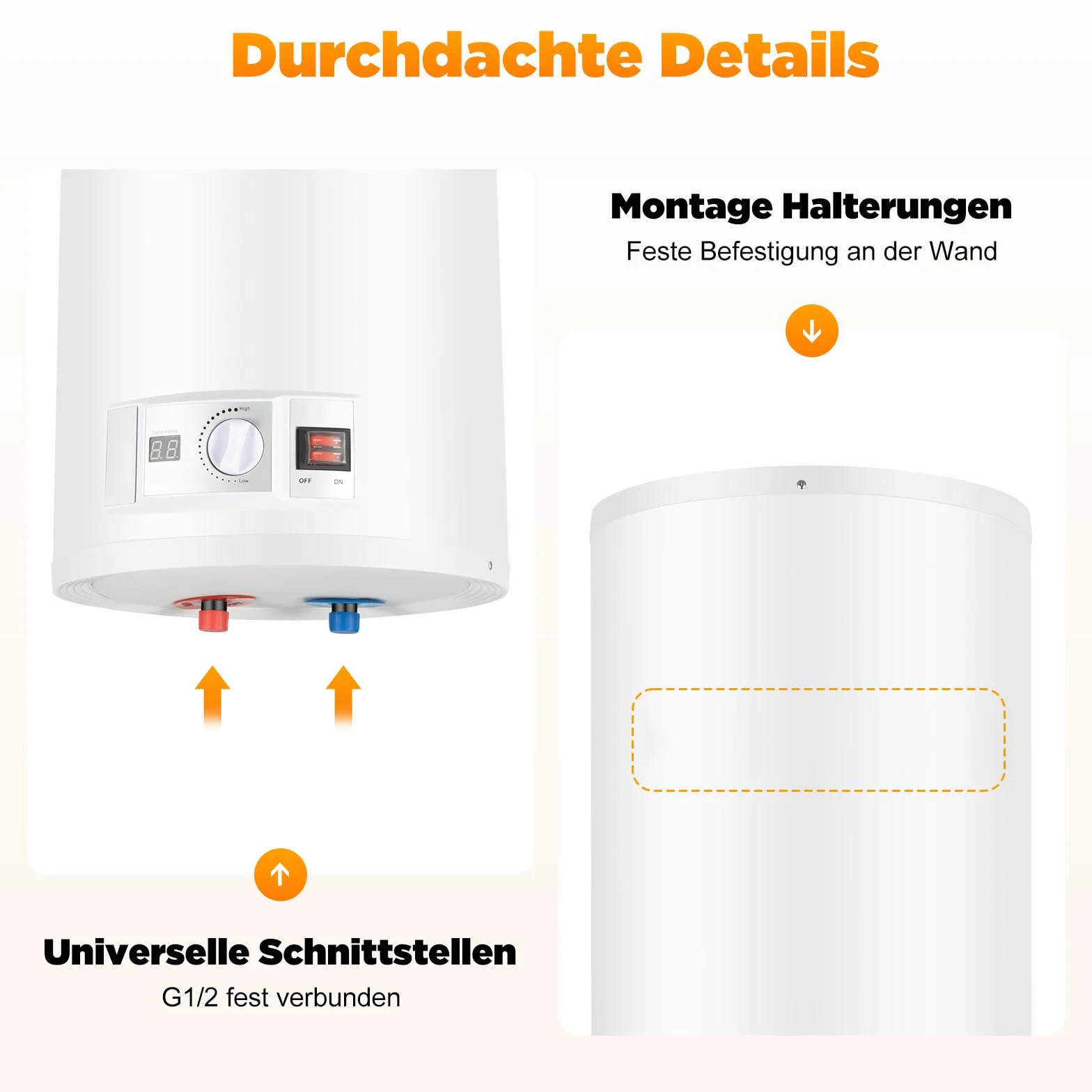 Podgrzewacz wody, pojemność 80 l, pojemność 2000 W, elektryczny bojler z regulacją temperatury 30-75°C, energooszczędny, do łazienki, prysznica, kuchni i pod stół