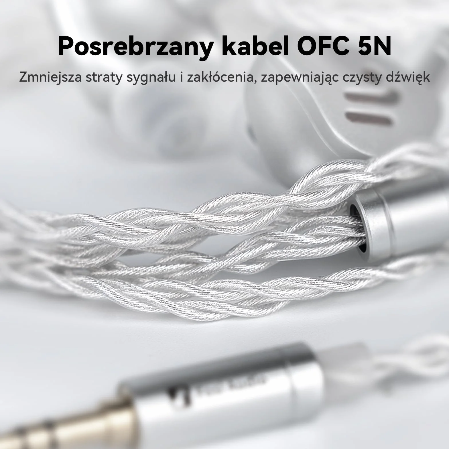 Fosi Audio IM4 Słuchawki Douszne HiFi Otwarty Tył N52 Podwójny Magnes 2-Pin Kabel 3,5 mm Srebrny