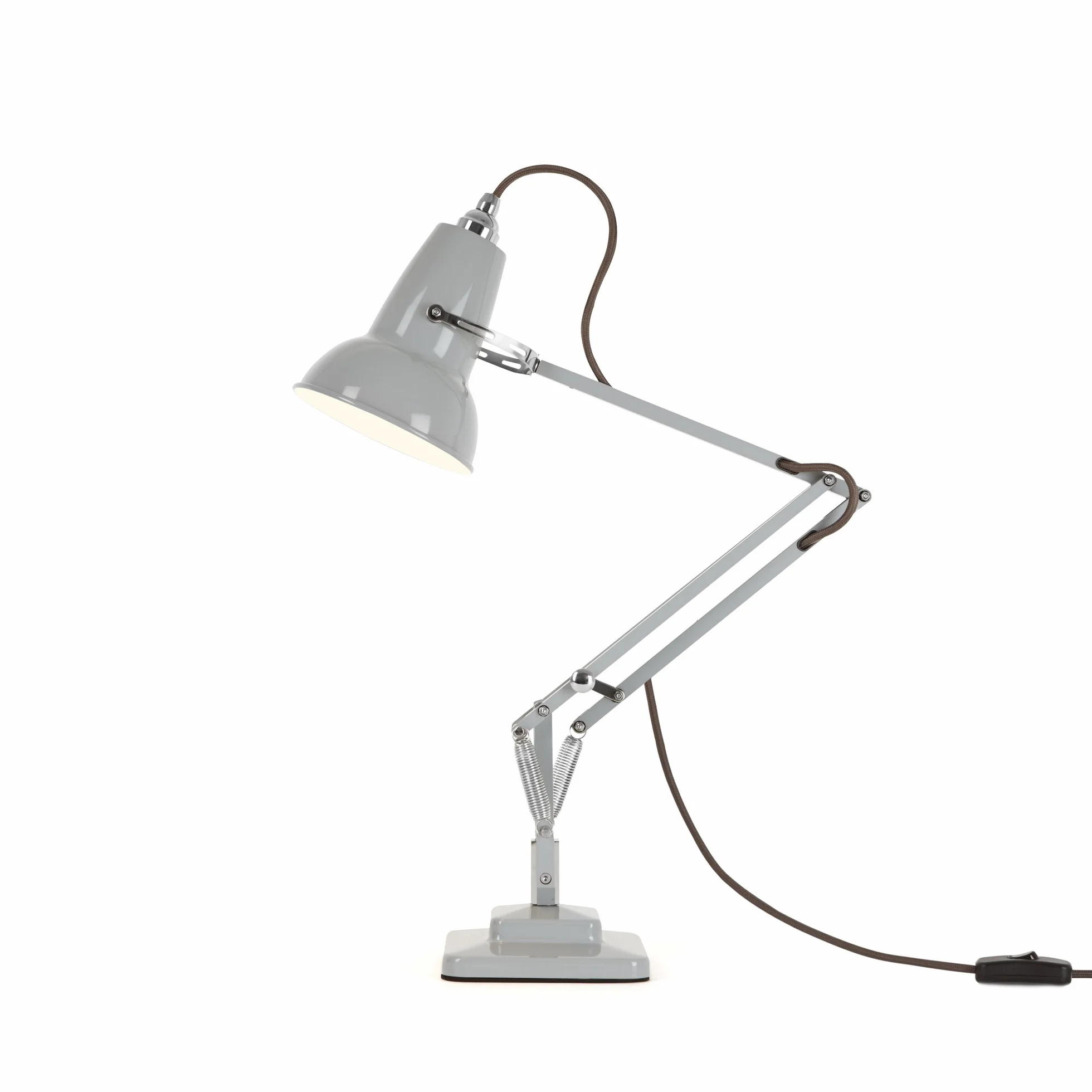 ANGLEPOISE Oryginalna mini lampa stołowa 1227, Gołąb szara, idealna lampa biurkowa lub nocna, elastyczne ramię, błyszczące wykończenie farbą ze stalowym kloszem, żeliwna podstawa ze stalową osłoną