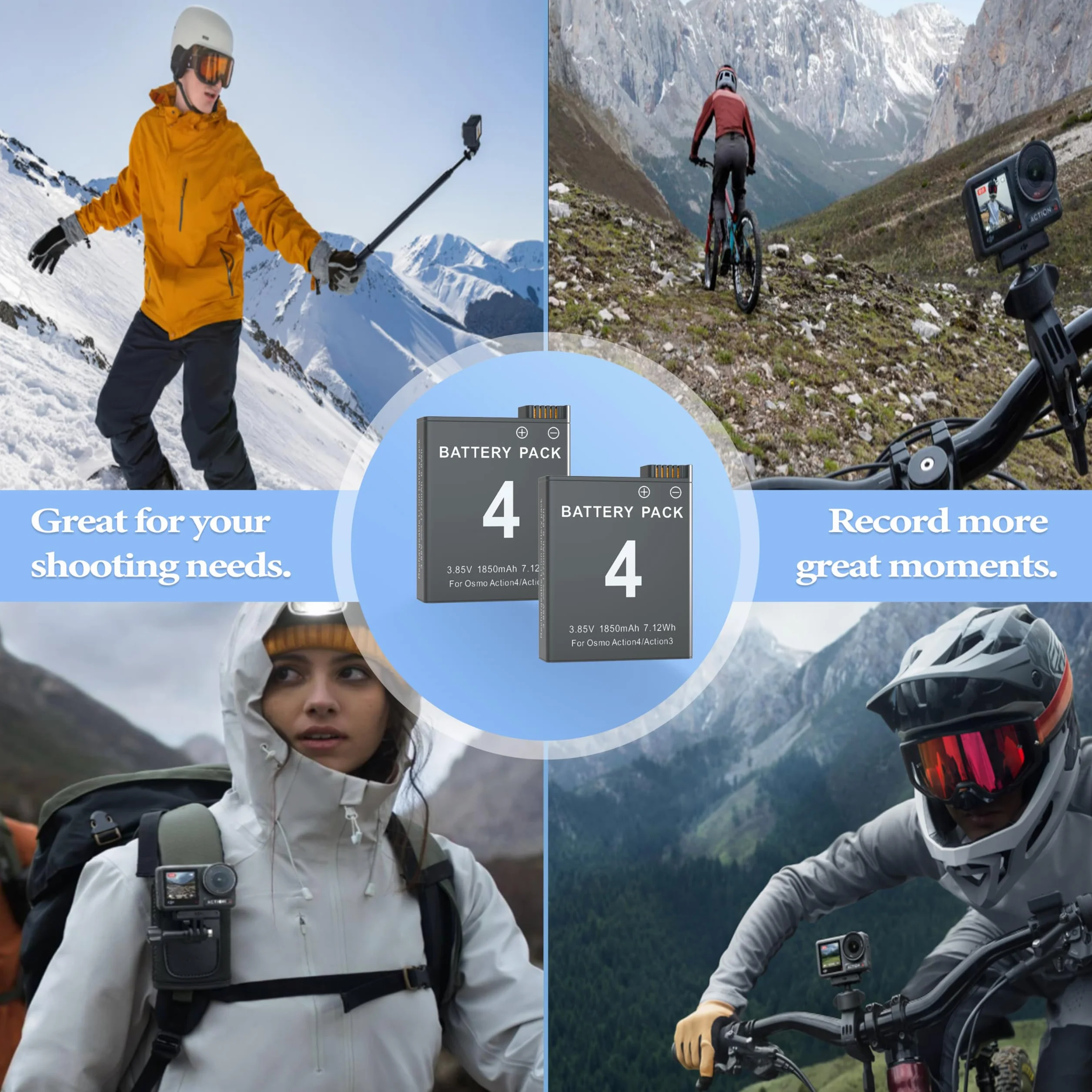 Bateria DJI Osmo Action 5 Pro / 4 / 3, 2 akumulatory 1850 mAh z ładowarką
