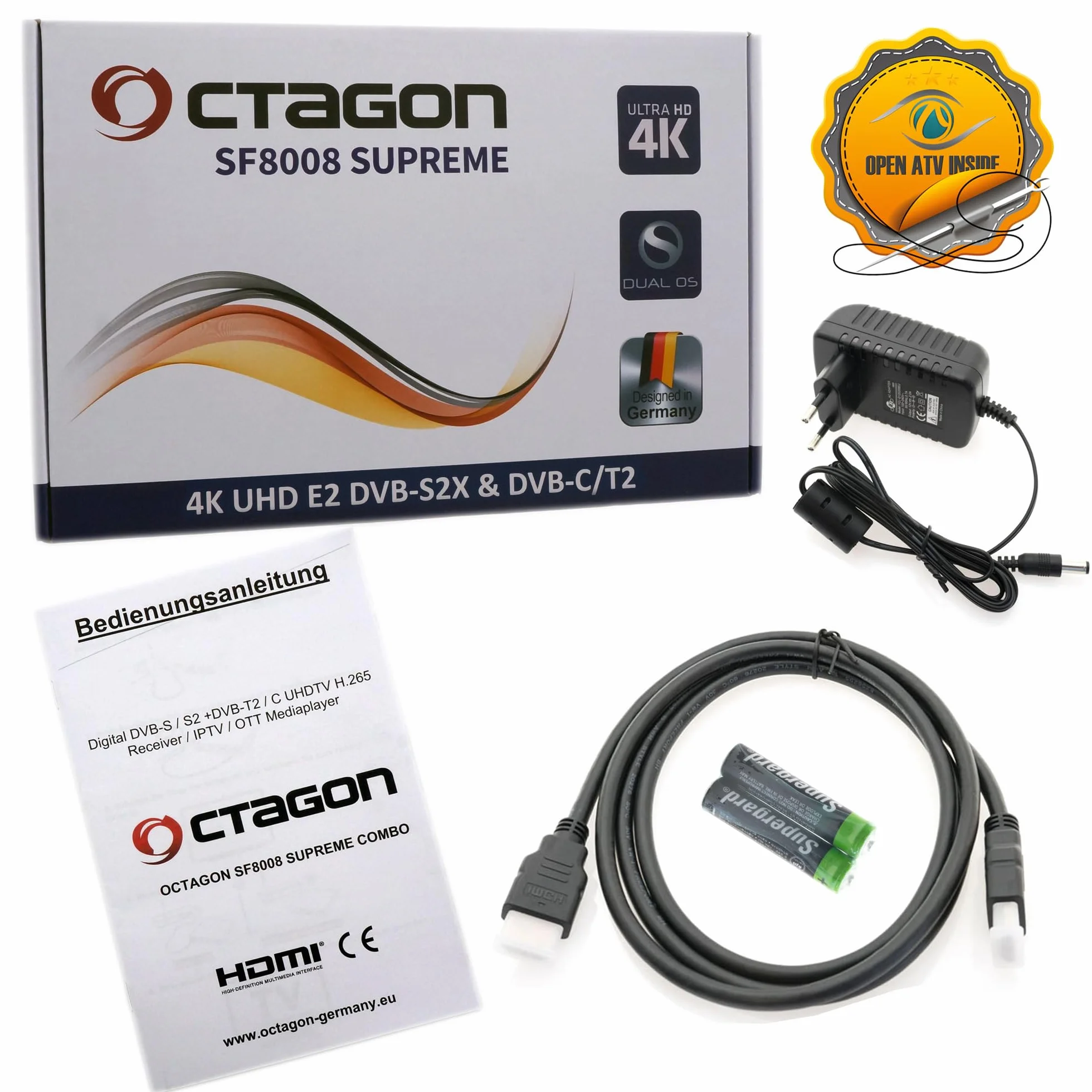 Octagon SF8008 4K Combo Supreme odbiornik telewizyjny DVB-T2/kablowy E2 Linux Smart TV Box 2.4/5G Dual-Band WiFi 500 GB SSD M.2