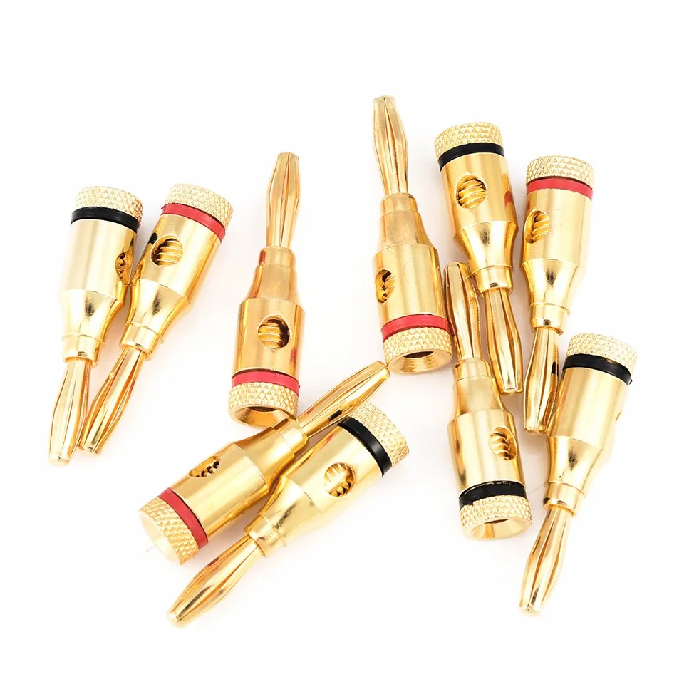 VBESTLIFE Adapter audio bananowy, pozłacany wtyk do głośnika bananowego z czystej miedzi do wzmacniacza lub głośnika, profesjonalne zastosowanie dźwięku - 10-częściowy