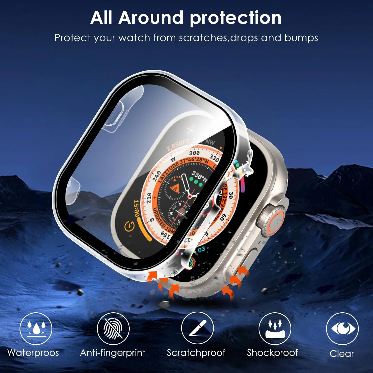 ivoler 3-pak twardych etui PC z osłoną ekranu ze szkła do Apple Watch Ultra 2 49 mm/Apple Watch 49 mm, pełne pokrycie etui ochronne, ultracienkie etui ochronne odporne, 2 przezroczyste + 1 czarne