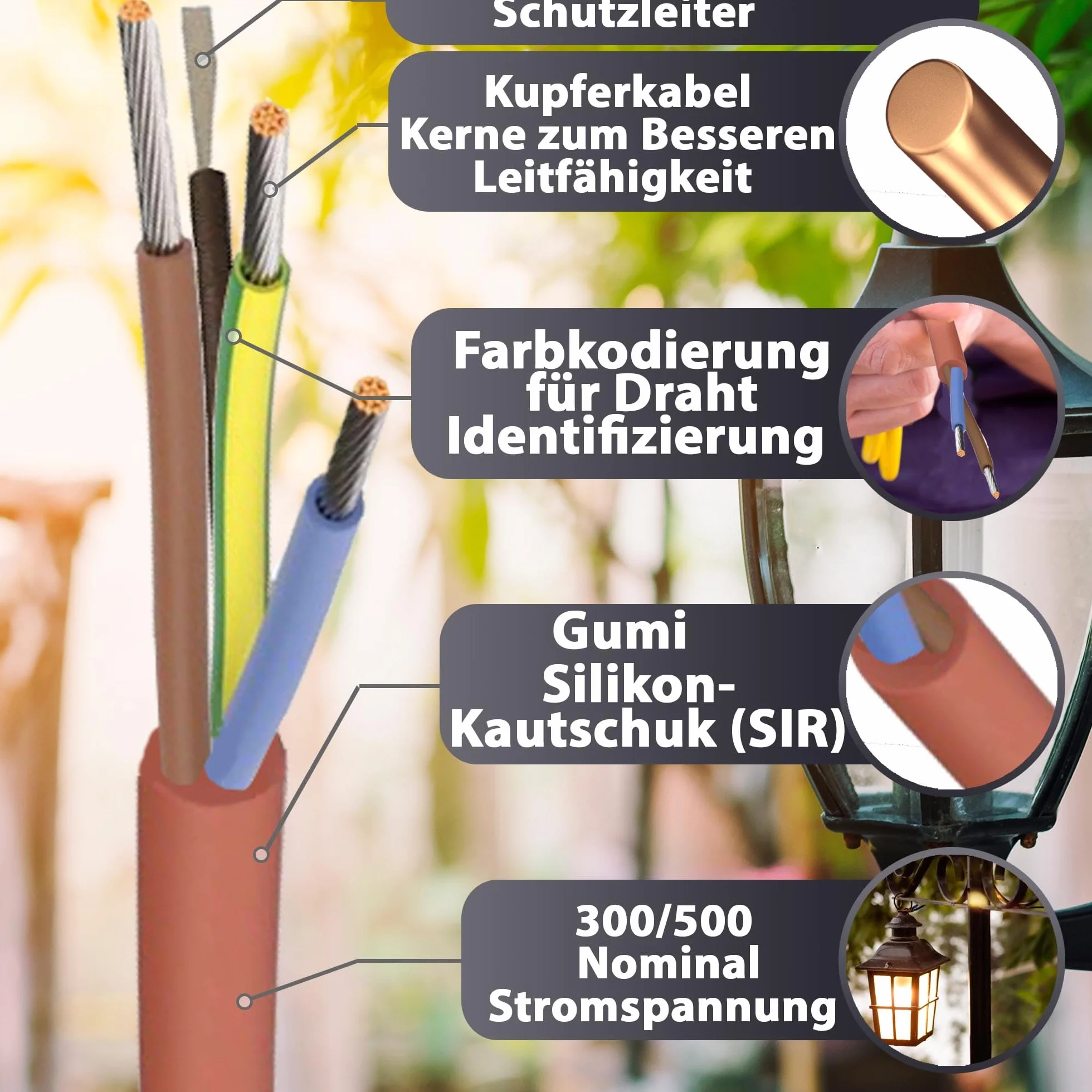 MAS Premium SIHF-J silikonowy kabel przyłączeniowy, 5-250 m, przewód silikonowy, 3 x 1,5 drobno drutowy, elastyczny do urządzeń o wysokiej temperaturze (100 m)