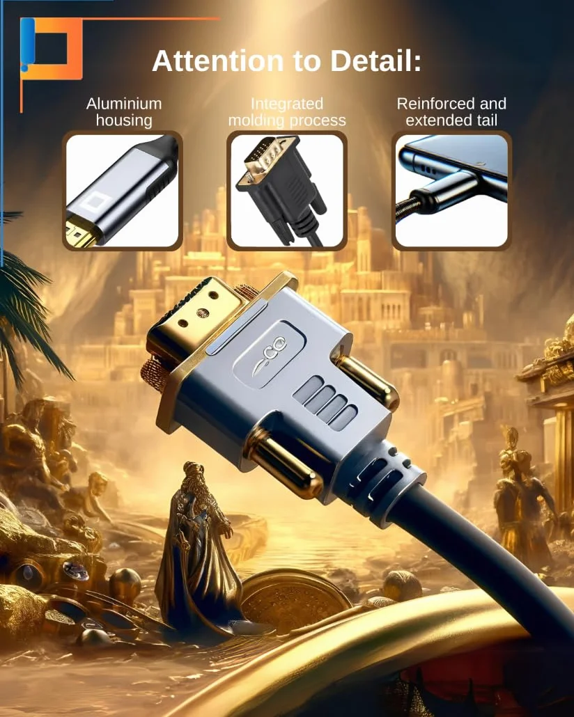 Konwerter HDMI na VGA D-SUB 2K/60Hz Full HD 1080p Pozłacany Aluminium Space Gray