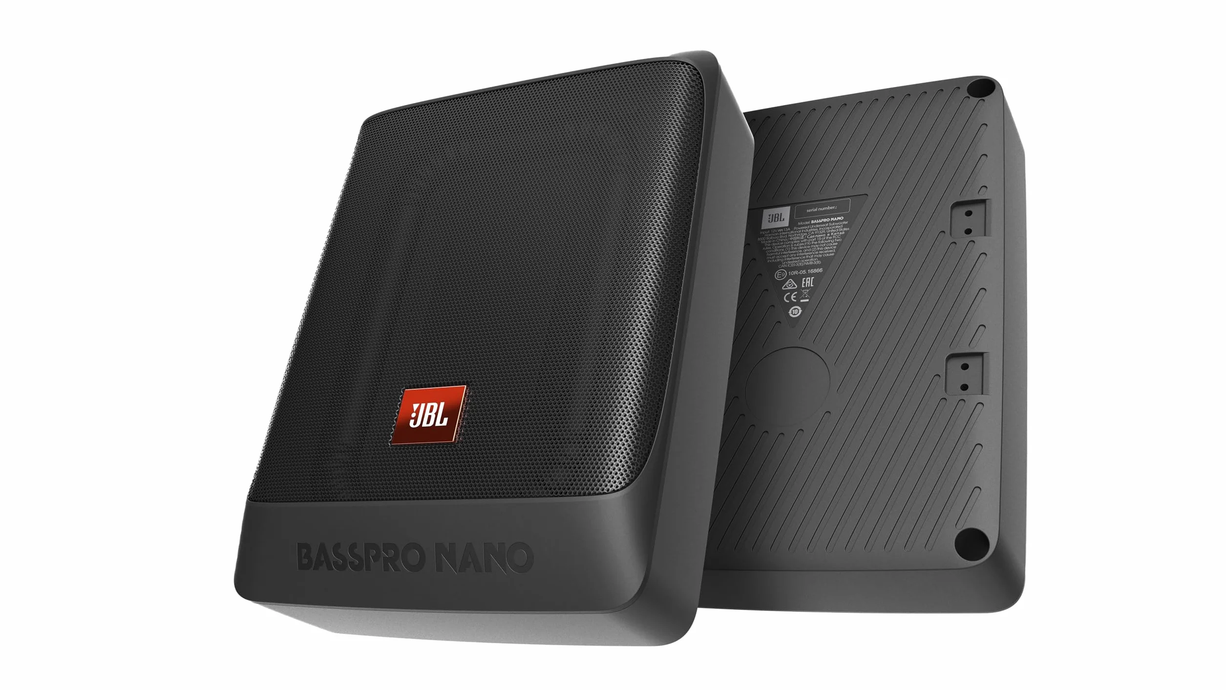 JBL BassPro Nano ultra kompaktowy, aktywny subwoofer pod siedzenie, zestaw do samochodu, 15 x 20 cm, 200 W,