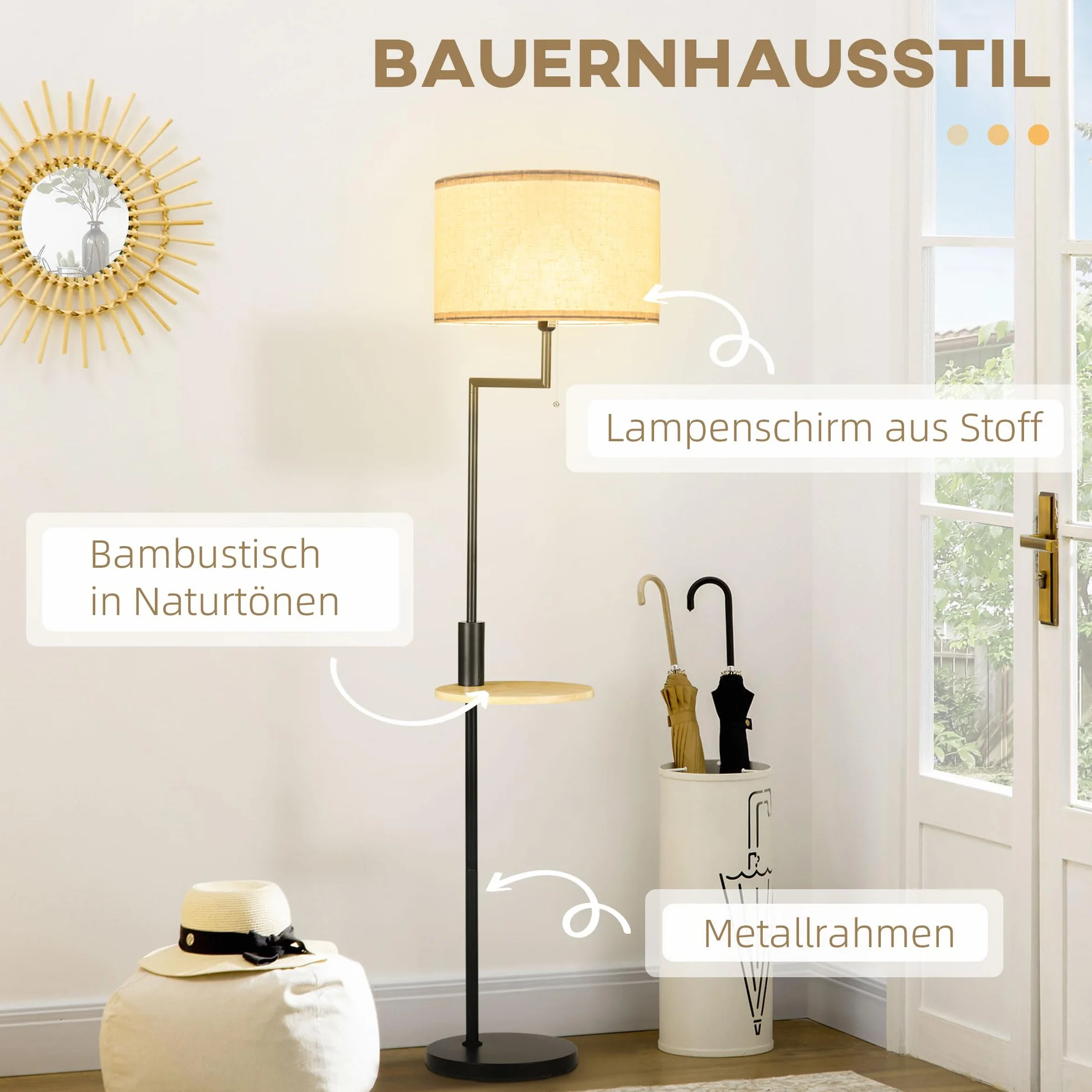 HOMCOM Lampa stojąca, stojąca, ze złączem USB, lampa stojąca, do salonu, sypialni, ze stali, kremowa, Ø 40 x 168 cm, żarówka nie wchodzi w zakres dostawy