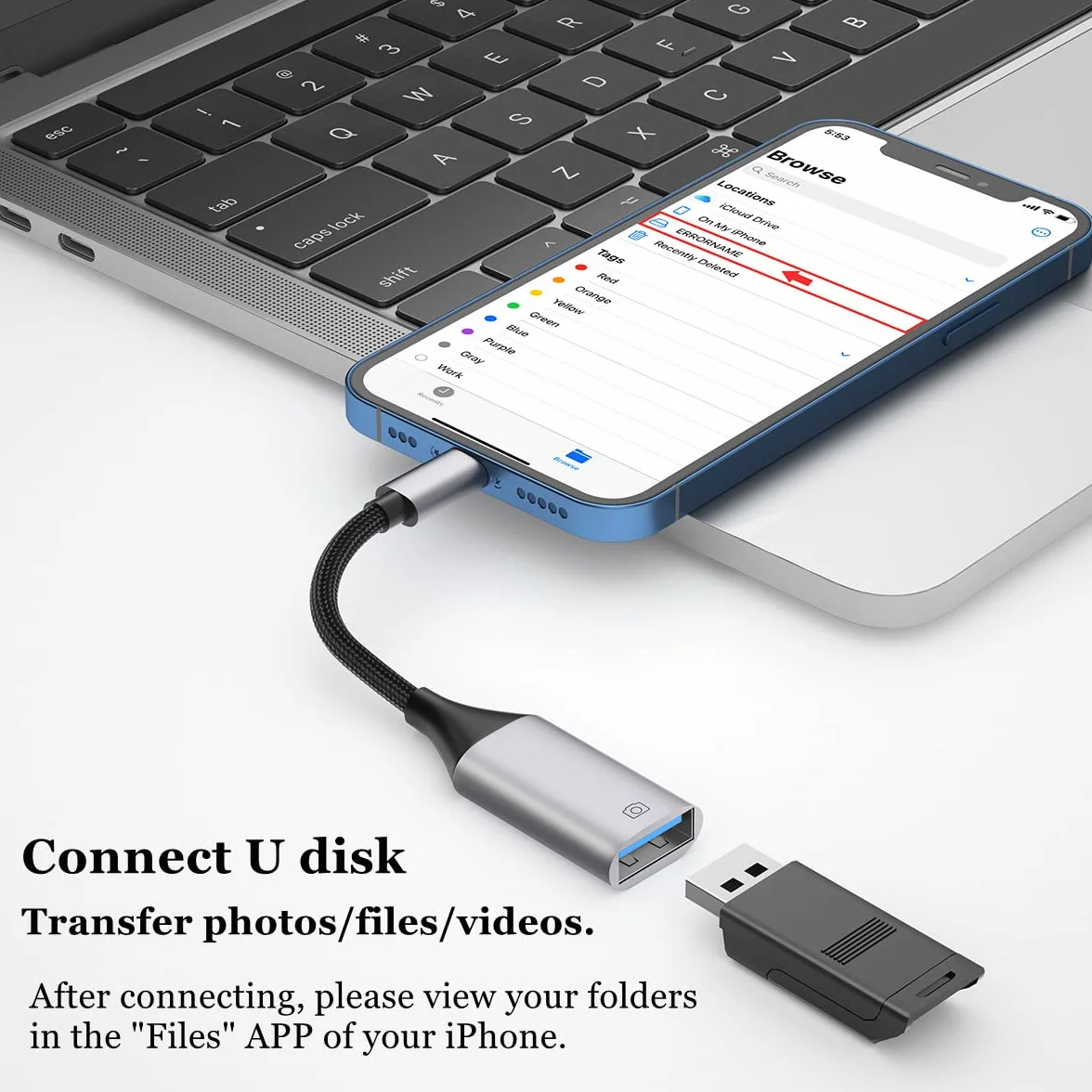 Adapter Lightning na USB MFi do iPhone'a iOS OTG kabel pamięć flash czytnik kart