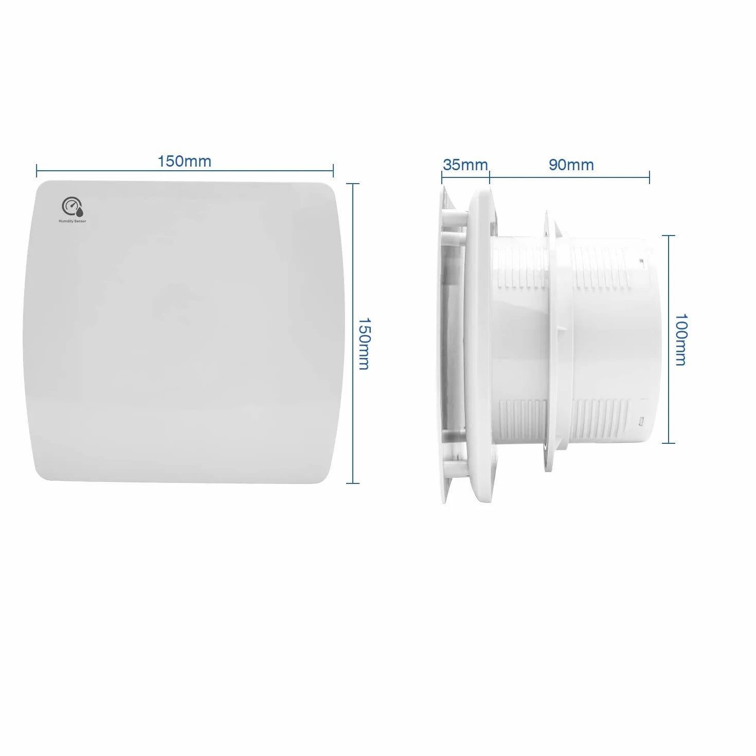 Wentylator łazienkowy, 100 mm, z zaworem zwrotnym, wentylator łazienkowy z czujnikiem wilgotności, wentylator ścienny do kuchni, łazienki, okna loftowego i piwnicy, cicha praca, biały