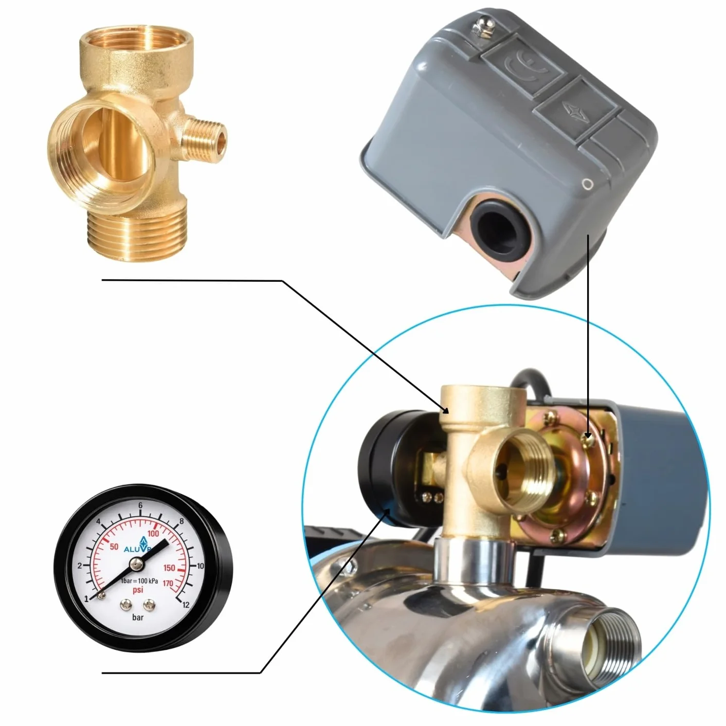 Pompa Hydroforowa JX 1100 (1100 W, 3600 l/h, max. podnoszenie 50 m) do Wody Nawadniania Ogrodu Z OSPRZĘTEM