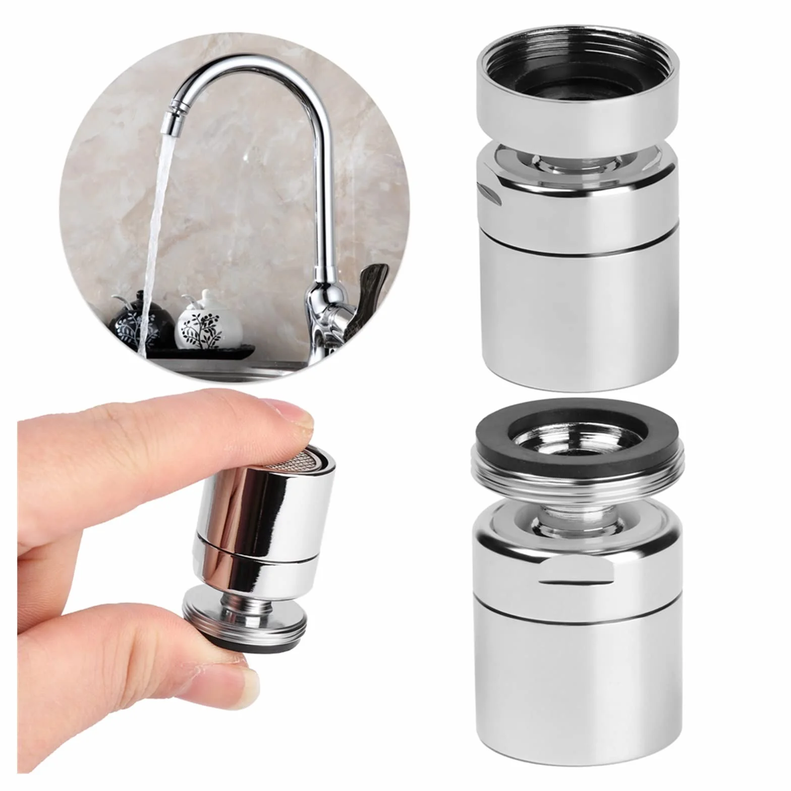 Perlator do kranu Adapter do kranu 1 szt. Bateria kuchenna i łazienkowa Aerator, elastyczny stopień Aerator Wylot z opryskiwaczem Obrotowy kran Oszczędzający wodę Głowica dyszy Bateria zlewozmywakowa