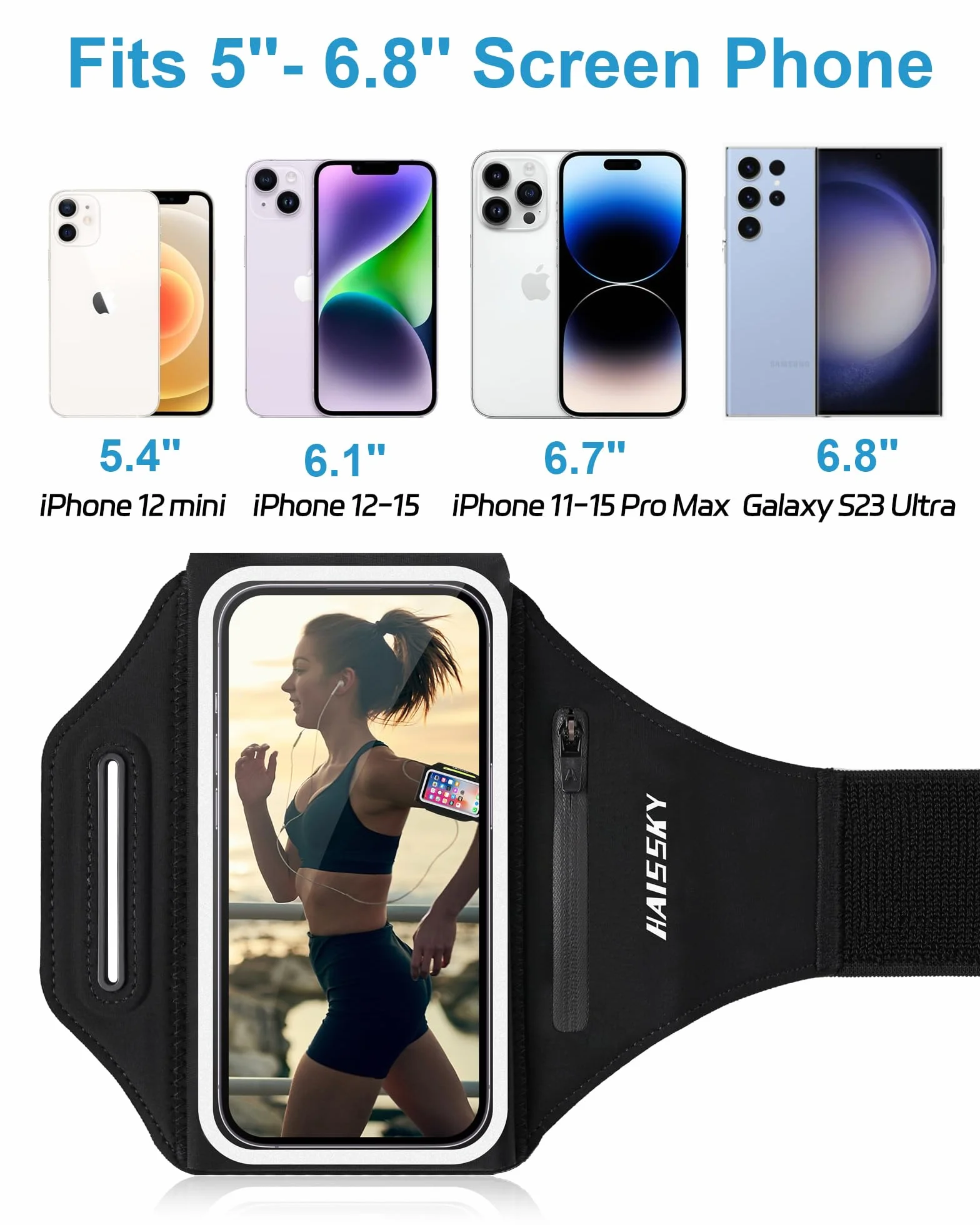 Opaska na ramię do biegania uchwyt na telefon 6.8'' wodoodporny dla iPhone 15 14 13 12 11 Pro Max Galaxy S20-S24