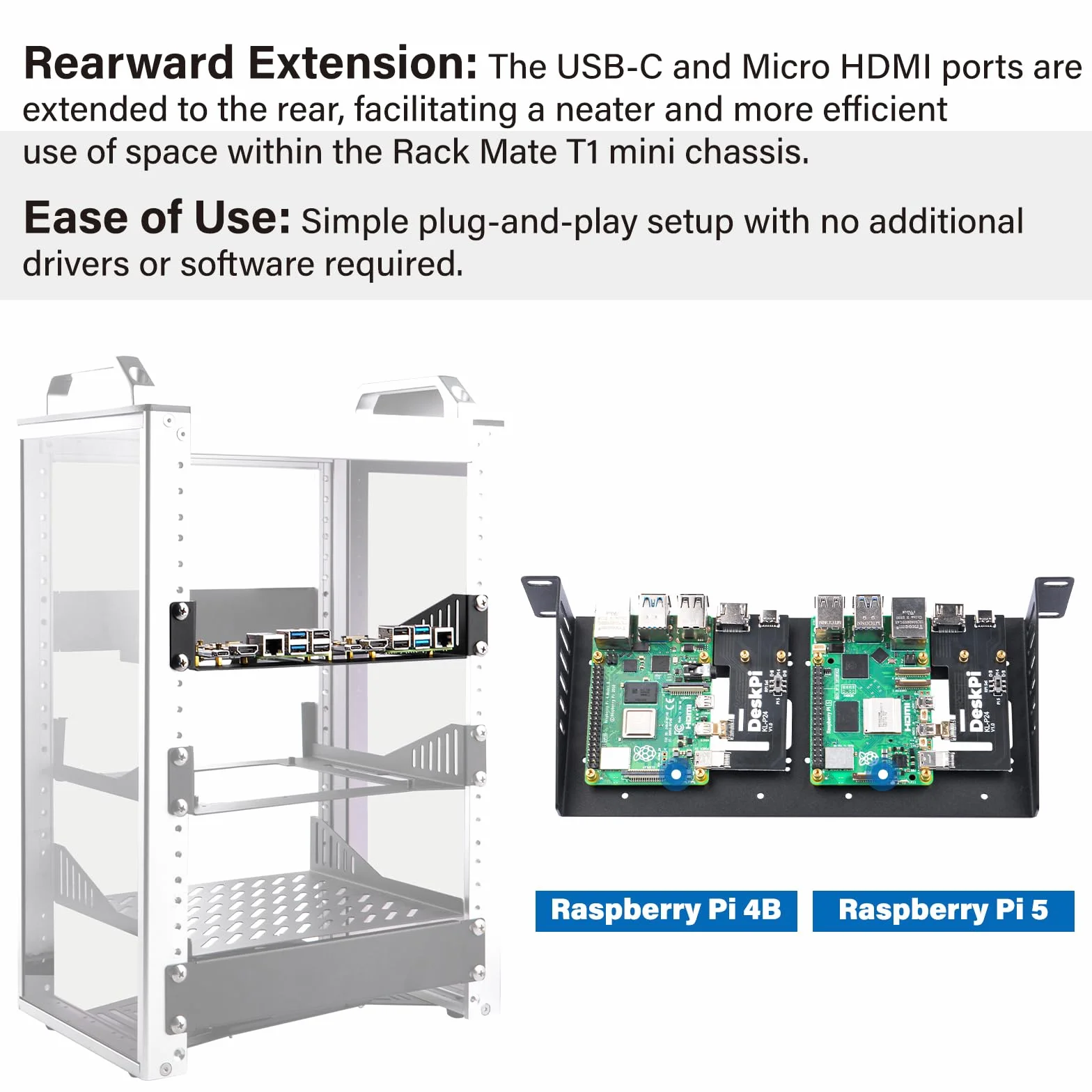 GeeekPi DeskPi RackMate Accessories SBC Shell 10 cali 1U Rack z 2PCS Micro HDMI do HDMI Adapter Board KL-P24 dla Raspberry Pi 5 Pi 4B