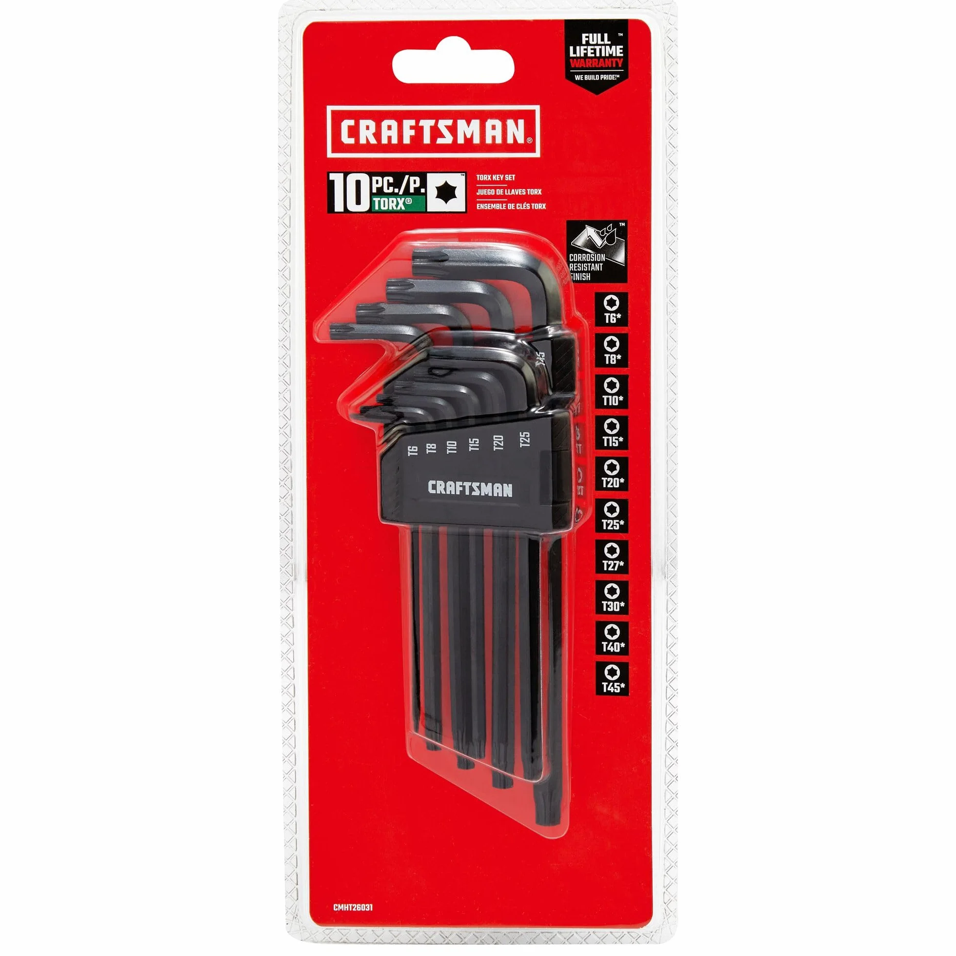 CRAFTSMAN Zestaw kluczy imbusowych z końcówką kulową, Torx, 10-częściowy (CMHT26031)