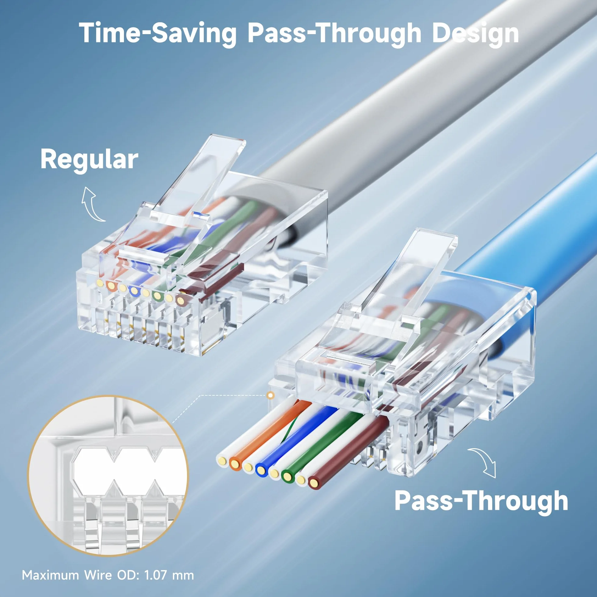 Cable Matters 100 Sztuk Złączy Przelotowych RJ45 Cat 6 (Złącze Cat6 / Ethernet) Do Stałego Lub Skręconego Kabla Ethernet UTP