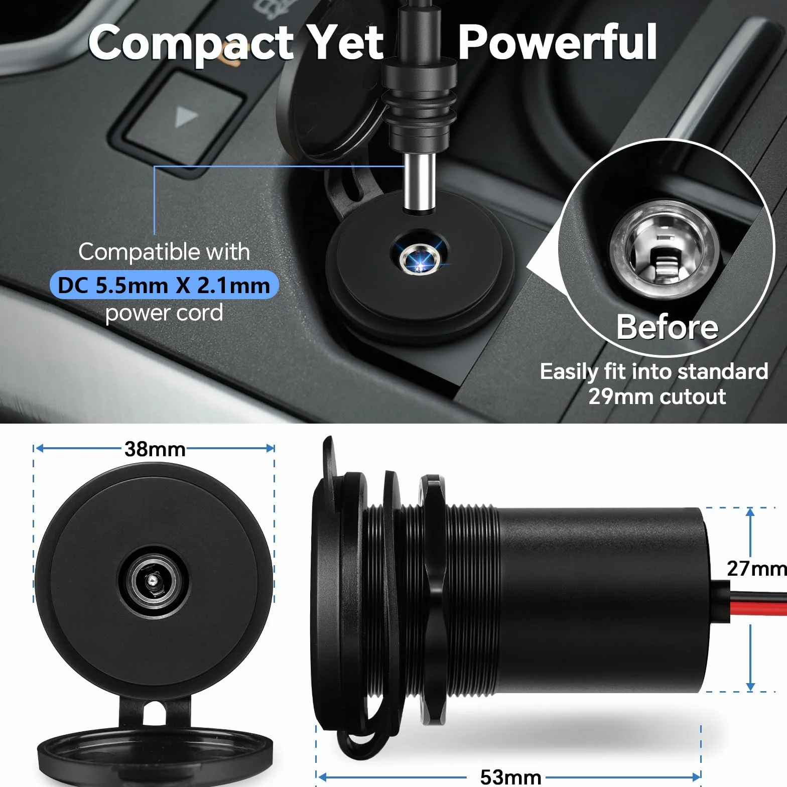 Acegoo Starlink Mini adapter 12 V, przetwornica DC-DC, przetwornica Step Up 12 V, aluminiowe gniazdo 24 V DC do kampera, łodzi, furgonetki, wejście 12 V, wyjście 24 V/3,5 A, wodoodporny (adapter)