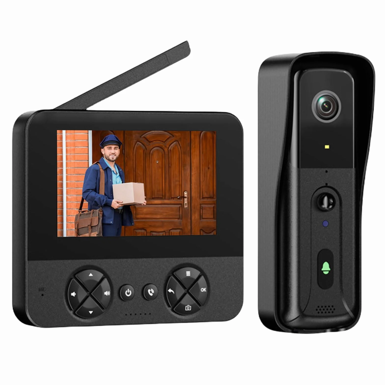 Bezprzewodowy dzwonek do drzwi z monitorem, kamera wideo z dzwonkiem do drzwi 4,3 cala, bezprzewodowy dzwonek do drzwi, 1080p, z dwukierunkowym wideo, widzenie nocne, wykrywanie ruchu PIR, bez WLAN