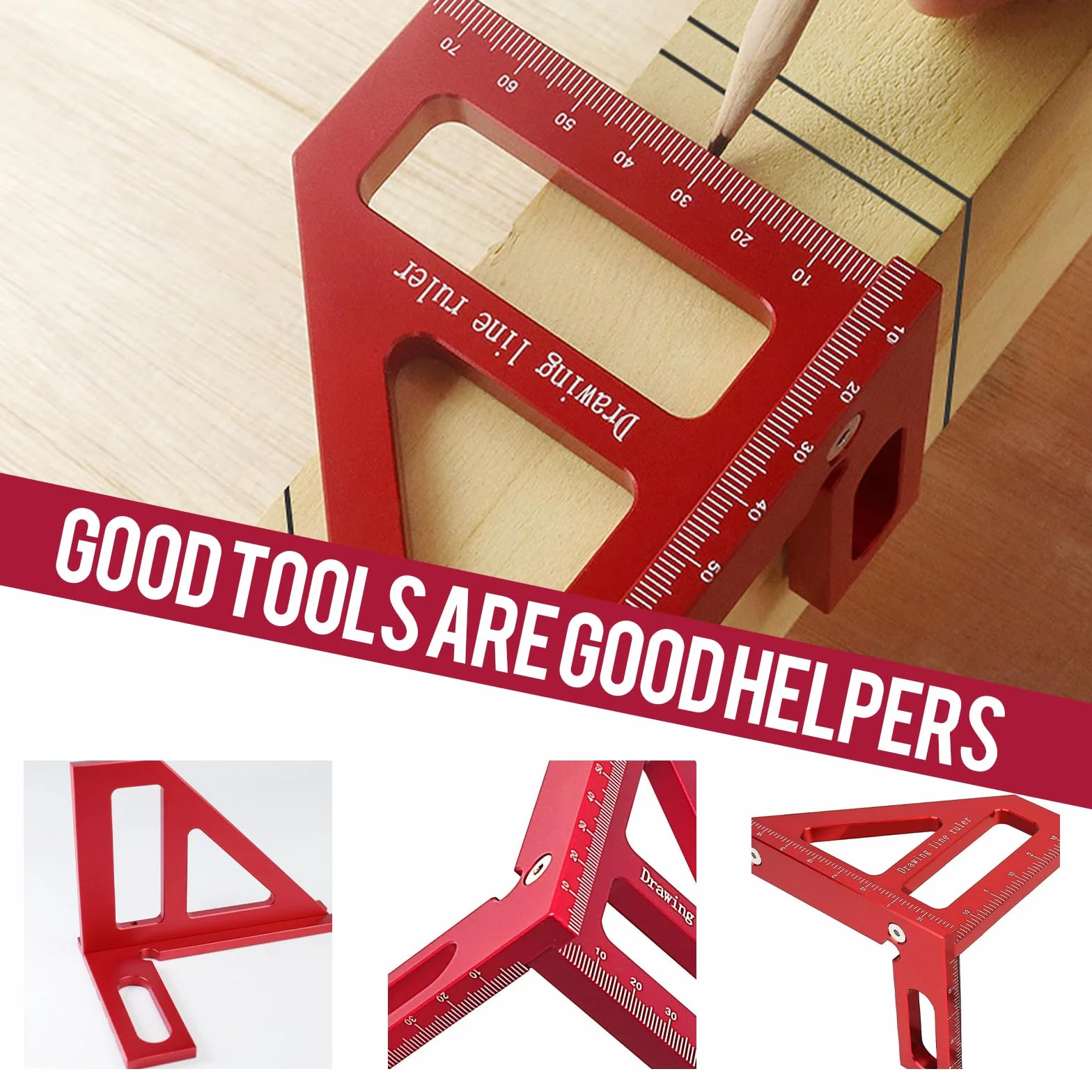Kwadratowy kątomierz 3D, kąt nachylenia 45/90 stopni, ze stopu aluminium, precyzyjny kąt ciesielski, ogranicznik kątowy 3D, uniwersalne narzędzie pomiarowe dla inżynierów, stolarzy, czerwony