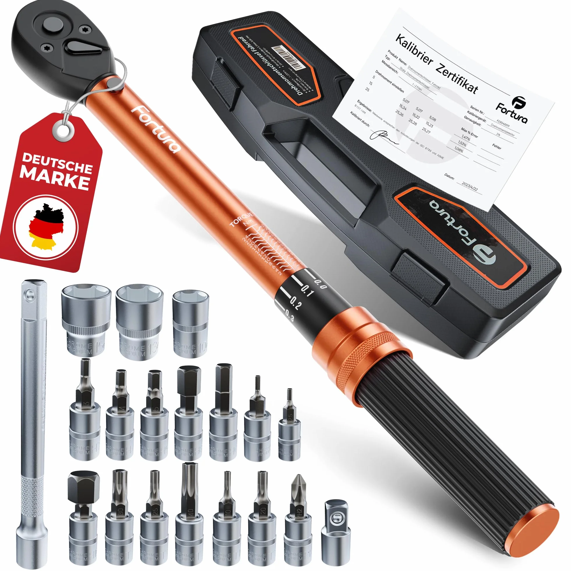 Fortura® Klucz Dynamometryczny Do Roweru 1-25 Nm 1/4 Mały - Zestaw