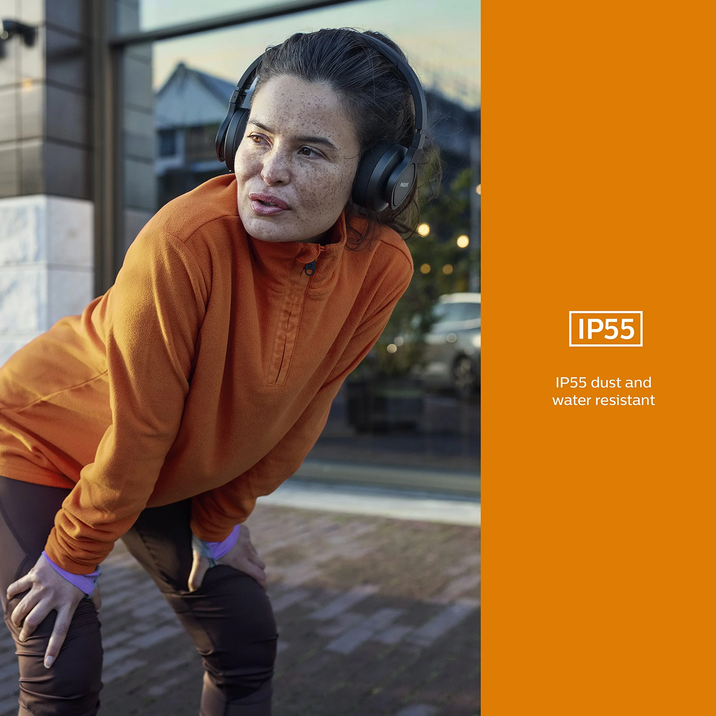 PHILIPS A4216BK/00 Bezprzewodowe Słuchawki Sportowe Nauszne 35 Godzin Odtwarzania, Stopień Ochrony Przed Pyłem i Wodą IP55, Chłodzące Nakładki Nauszne Czarny, 2021/2022 Model, On Ear, Go Sports
