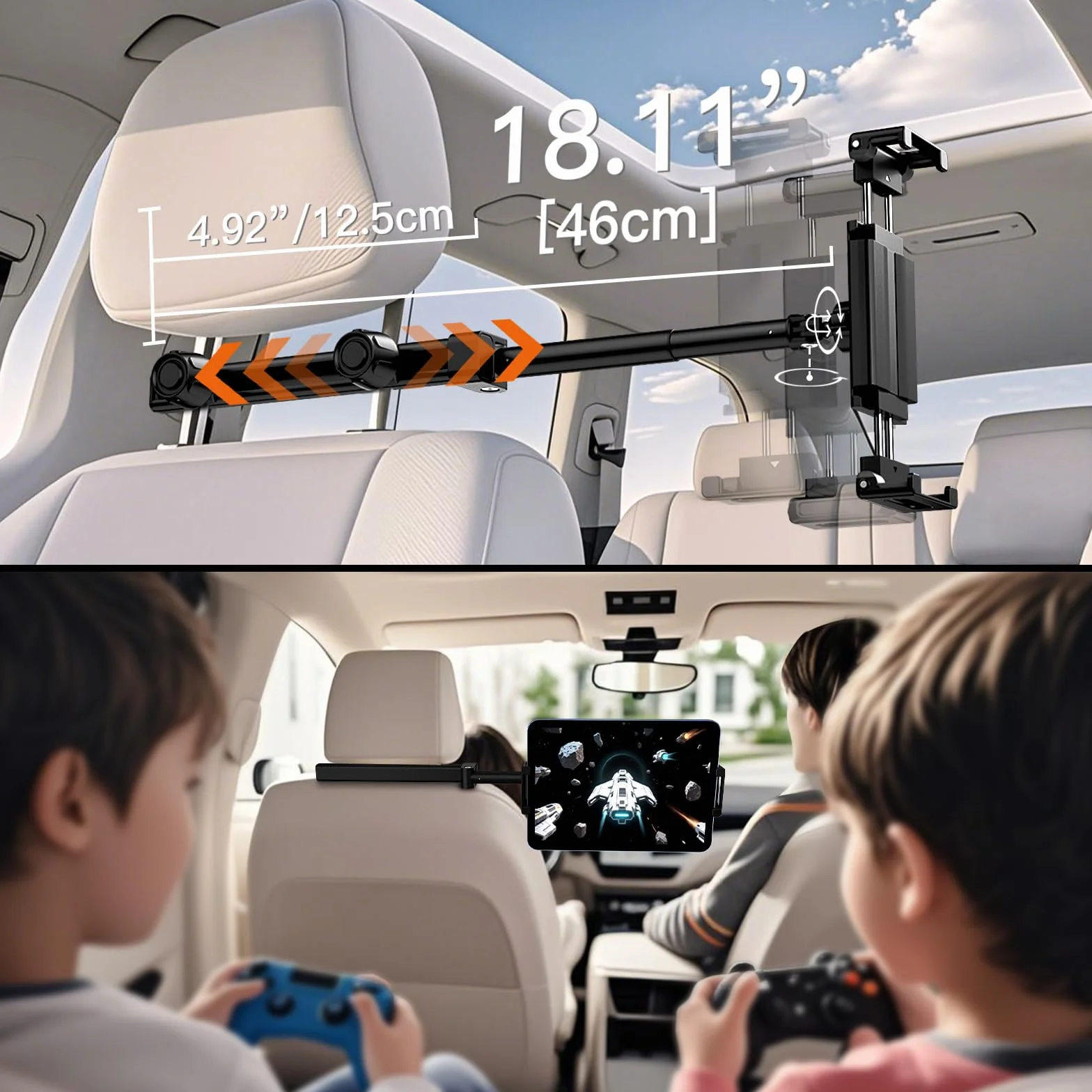 FINTIE Samochodowy uchwyt na tablet, uniwersalny uchwyt na tablet – [obracany o 360°] wysuwany uchwyt na zagłówek samochodowy uchwyt do iPad Air/Pro/Mini, Samsung Tab, smartfonów, Kindle, Switch