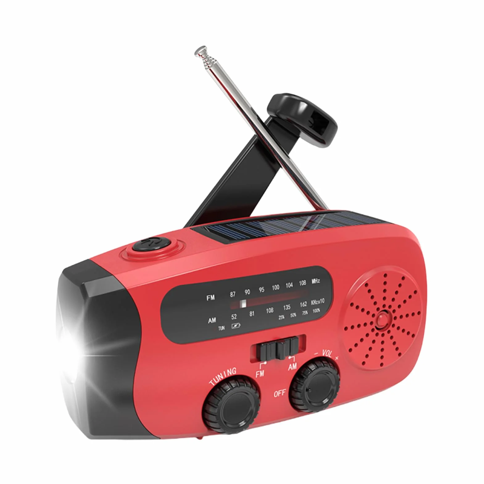 Radio Tranzystorowe AM/FM z Korbką Ładowania, Panelem Słonecznym i USB do Turystyki, Survivalu