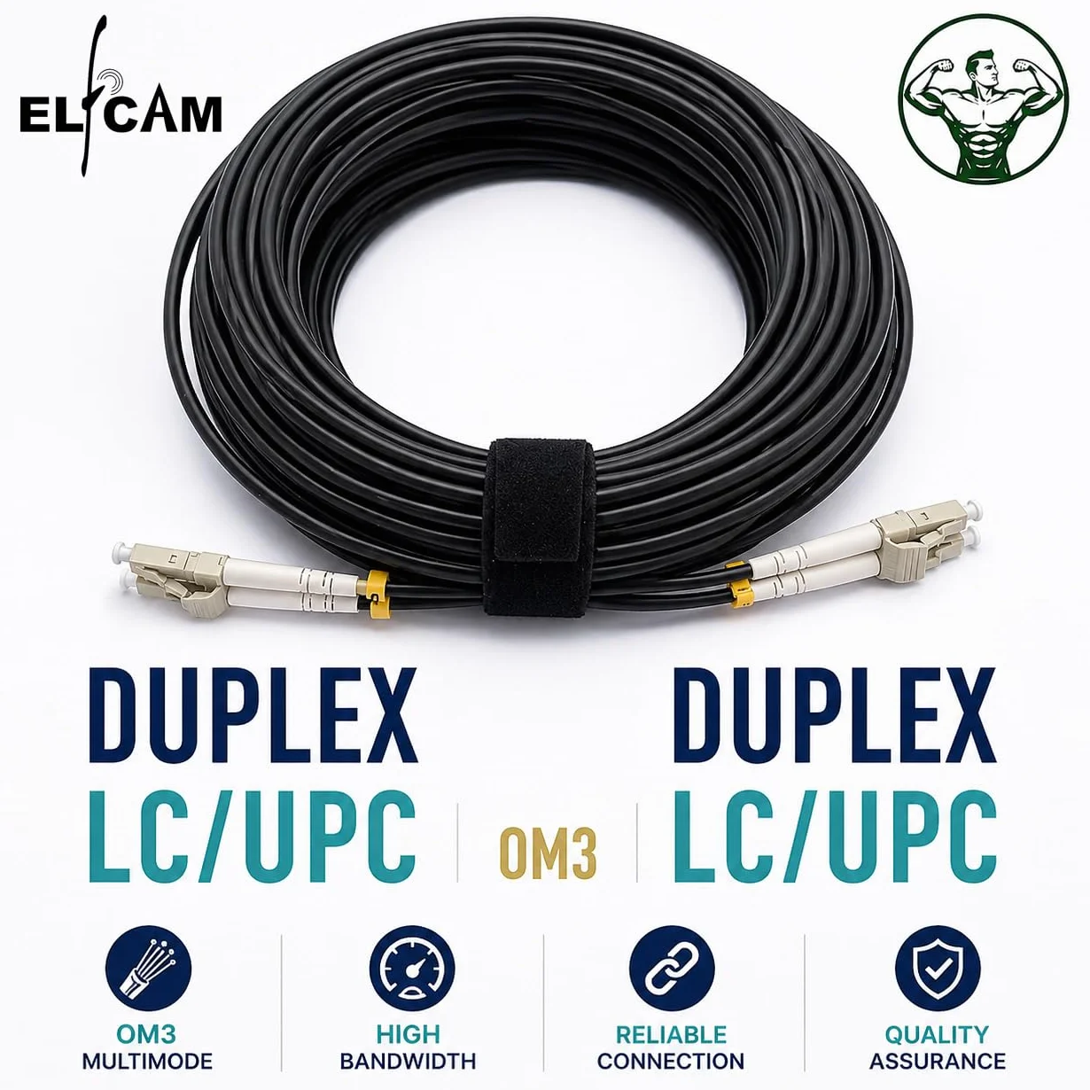 Elfcam® - 40 m na zewnątrz i wewnątrz ekranowany opancerzony kabel światłowodowy LC/UPC do LC/UPC OM3 Multimode Duplex 50/125μm LSZH, czarny, 40 metrów